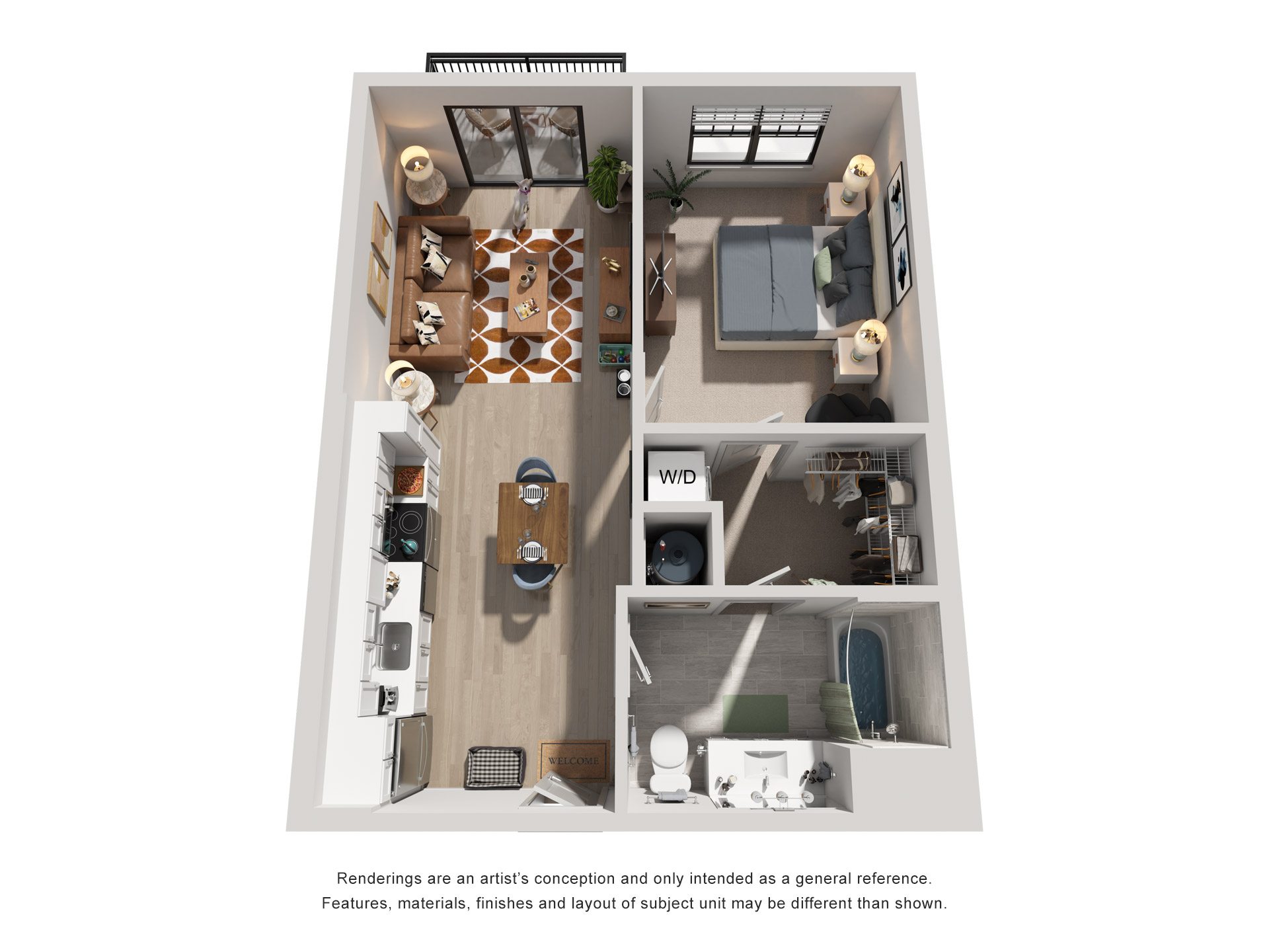 1 Bed 1 Bath Floor Plan | 799 Sq. Ft. at Tapestry West, Richmond, VA