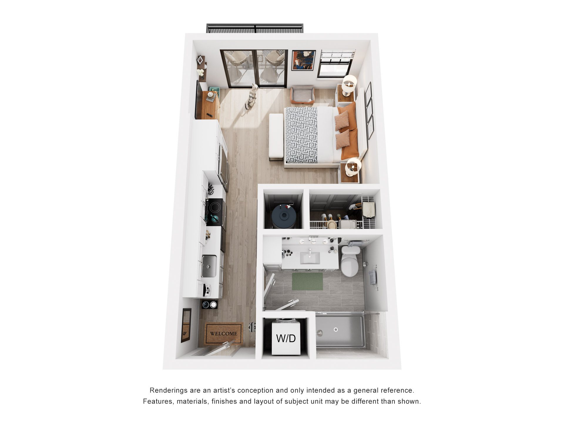 Studio 1 Bath Floor Plan | 452 Sq. Ft. at Tapestry West, Richmond, Virginia, 23230