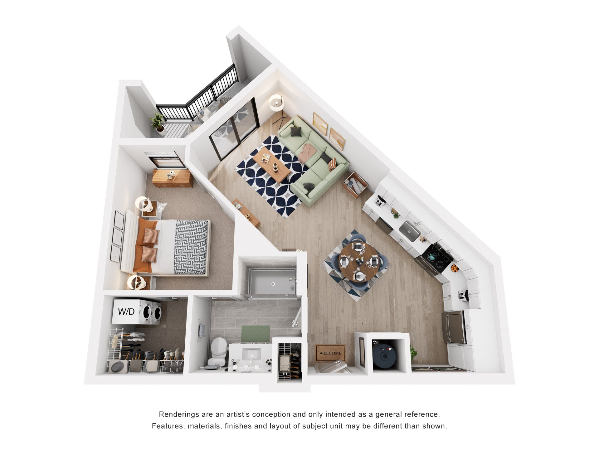 1 Bed 1 Bath Floor Plan | 649 Sq. Ft. at Tapestry West, Virginia, 23230