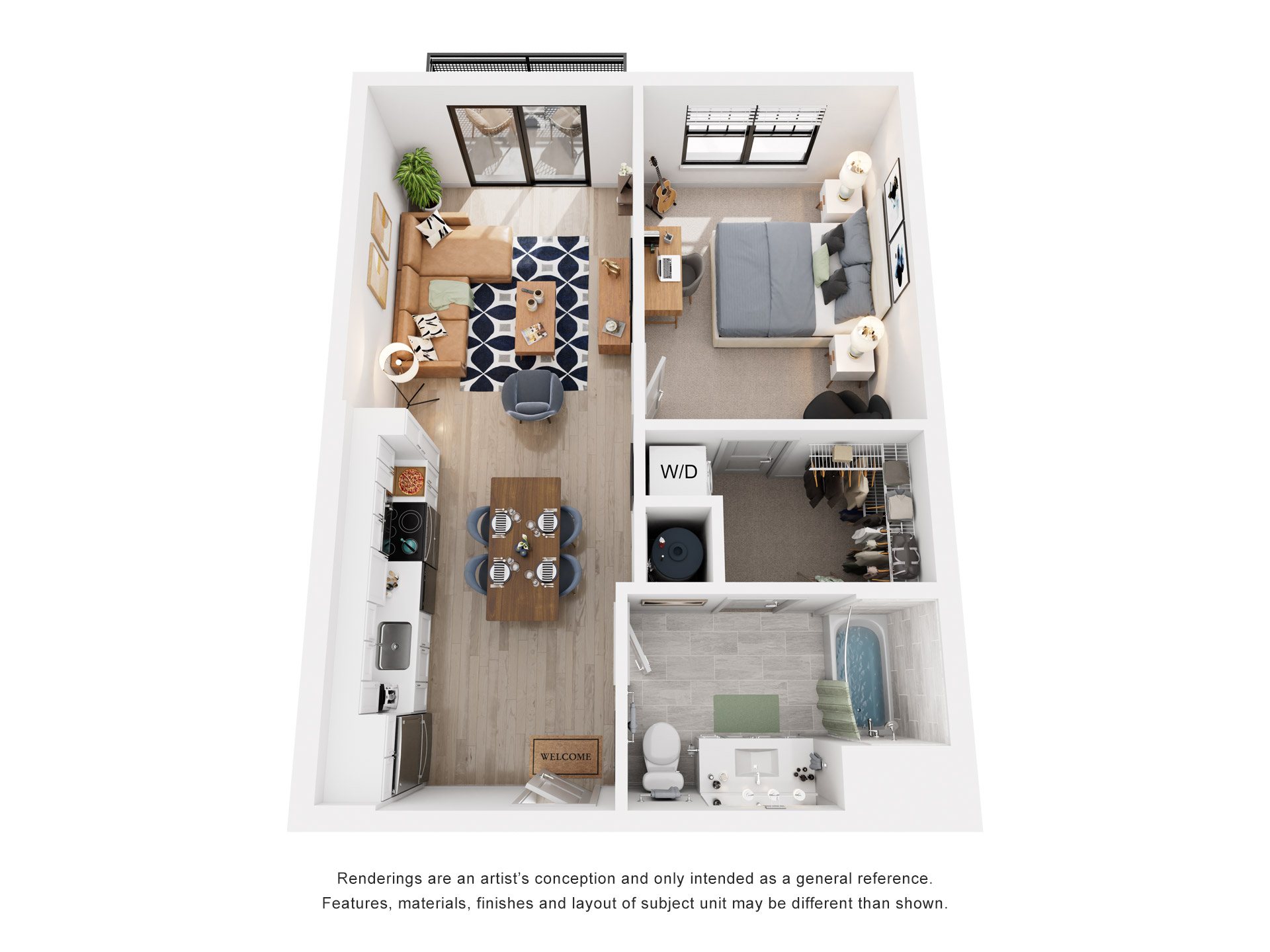 1 Bed 1 Bath Floor Plan | 788-799 1 Bed 1 Bath Floor Plan | 788-799 Sq. Ft. at Tapestry West, Richmond, Virginia, 23230