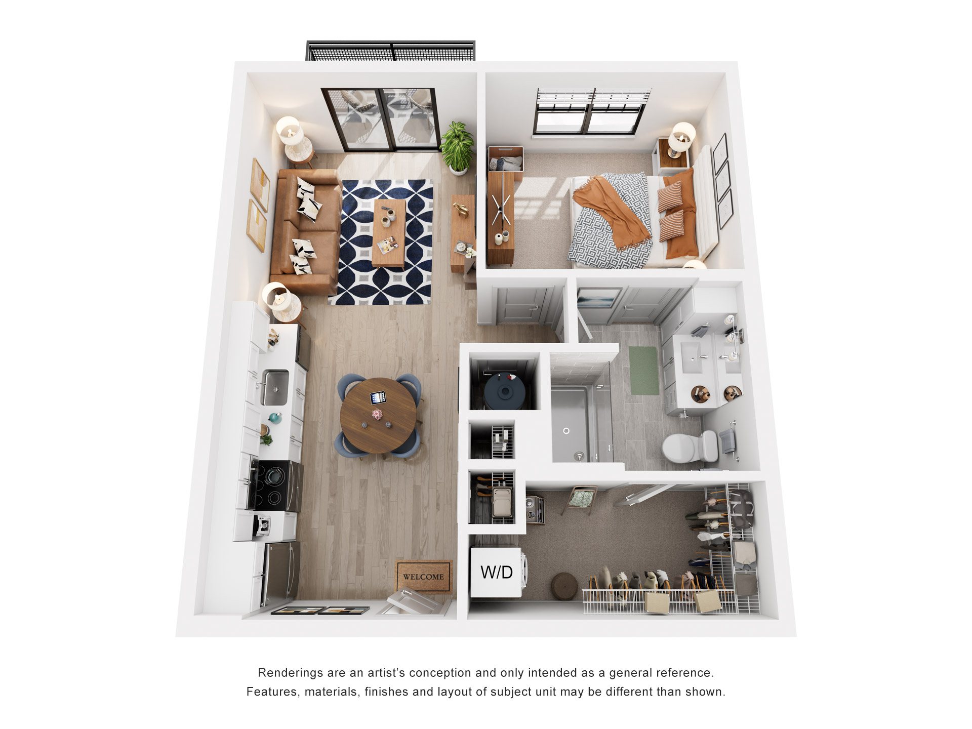 1 Bed 1 Bath Floor Plan | 721 Sq. Ft. at Tapestry West, Richmond, VA