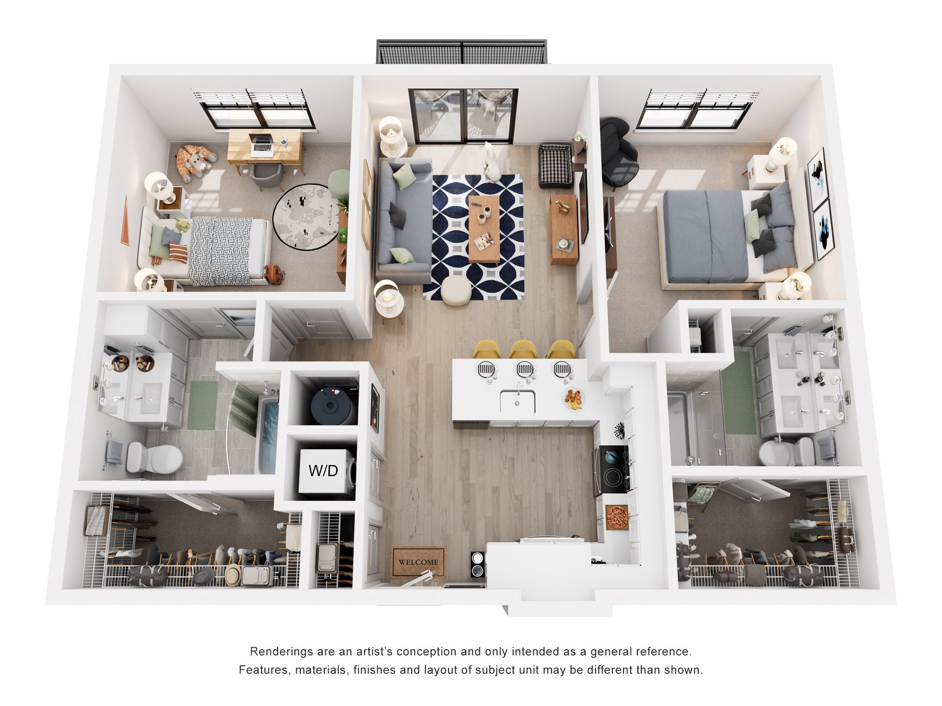 2 Bed 2 Bath Floor Plan | 1,065 Sq. Ft.