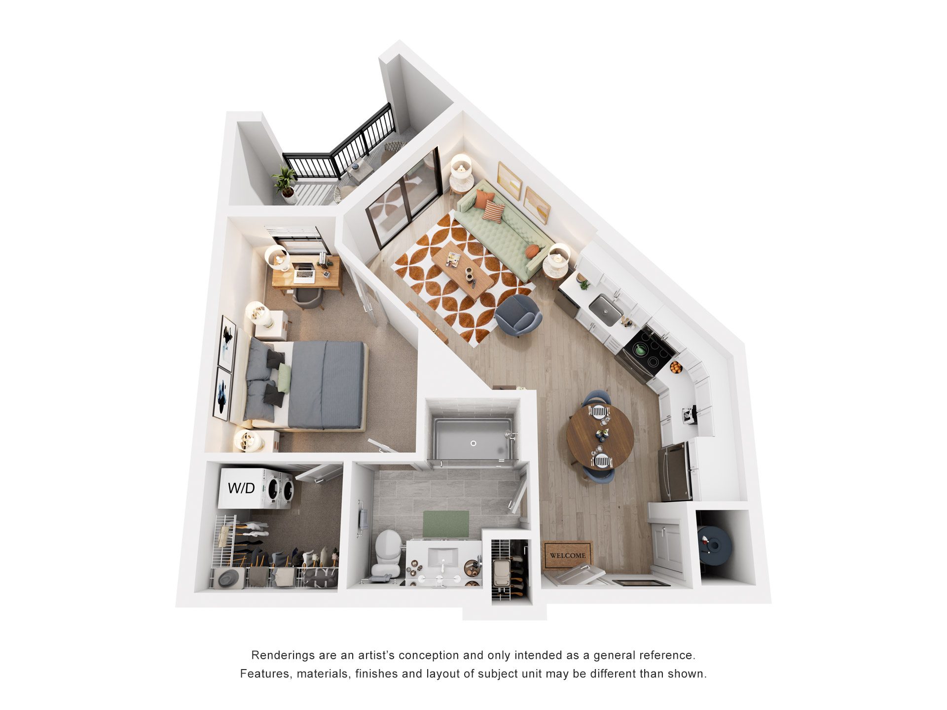 1 Bed 1 Bath Floor Plan | 609 Sq. Ft. at Tapestry West, Richmond, 23230