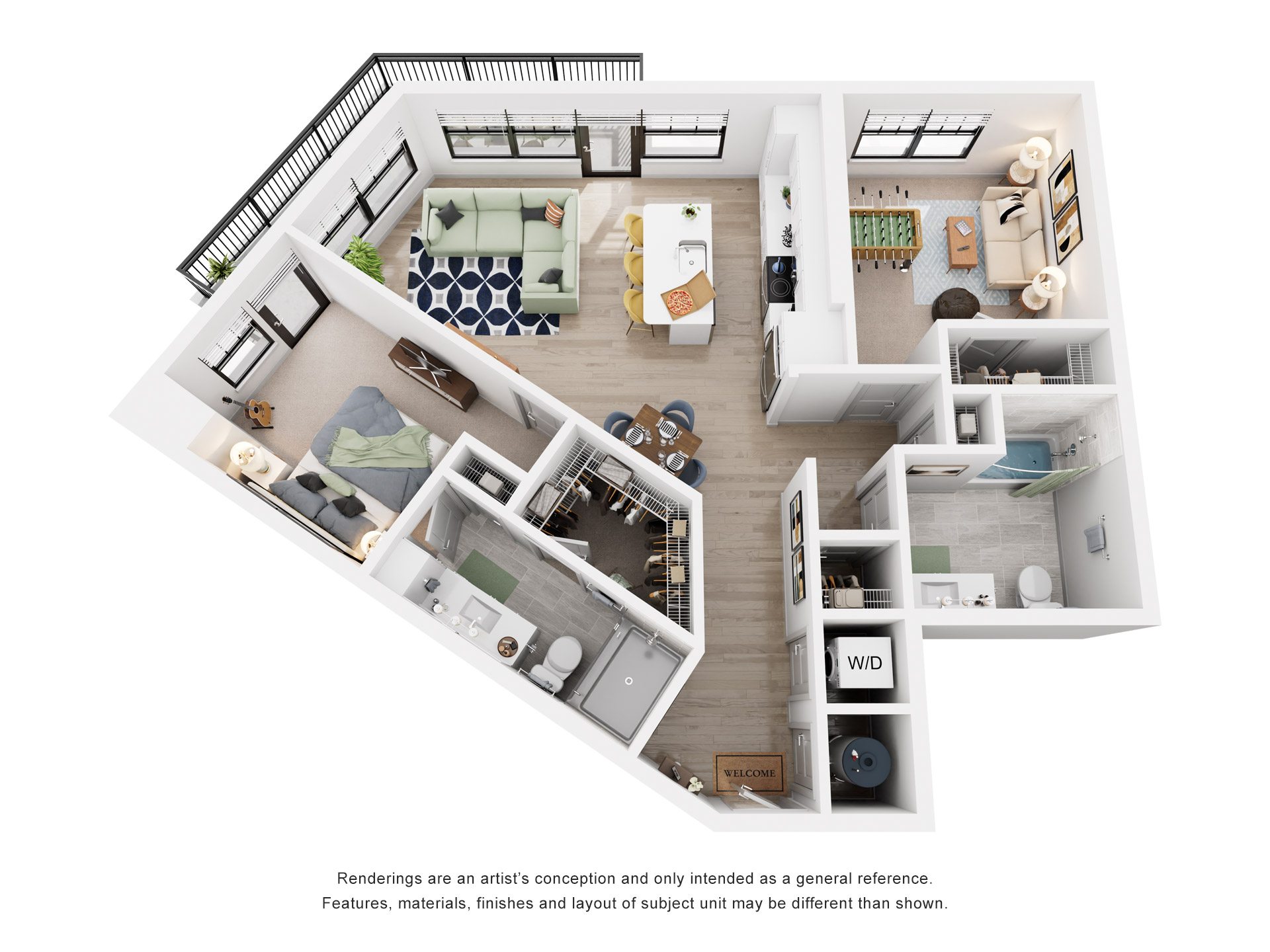 2 Bed 2 Bath Floor Plan | 1,216 Sq. Ft.