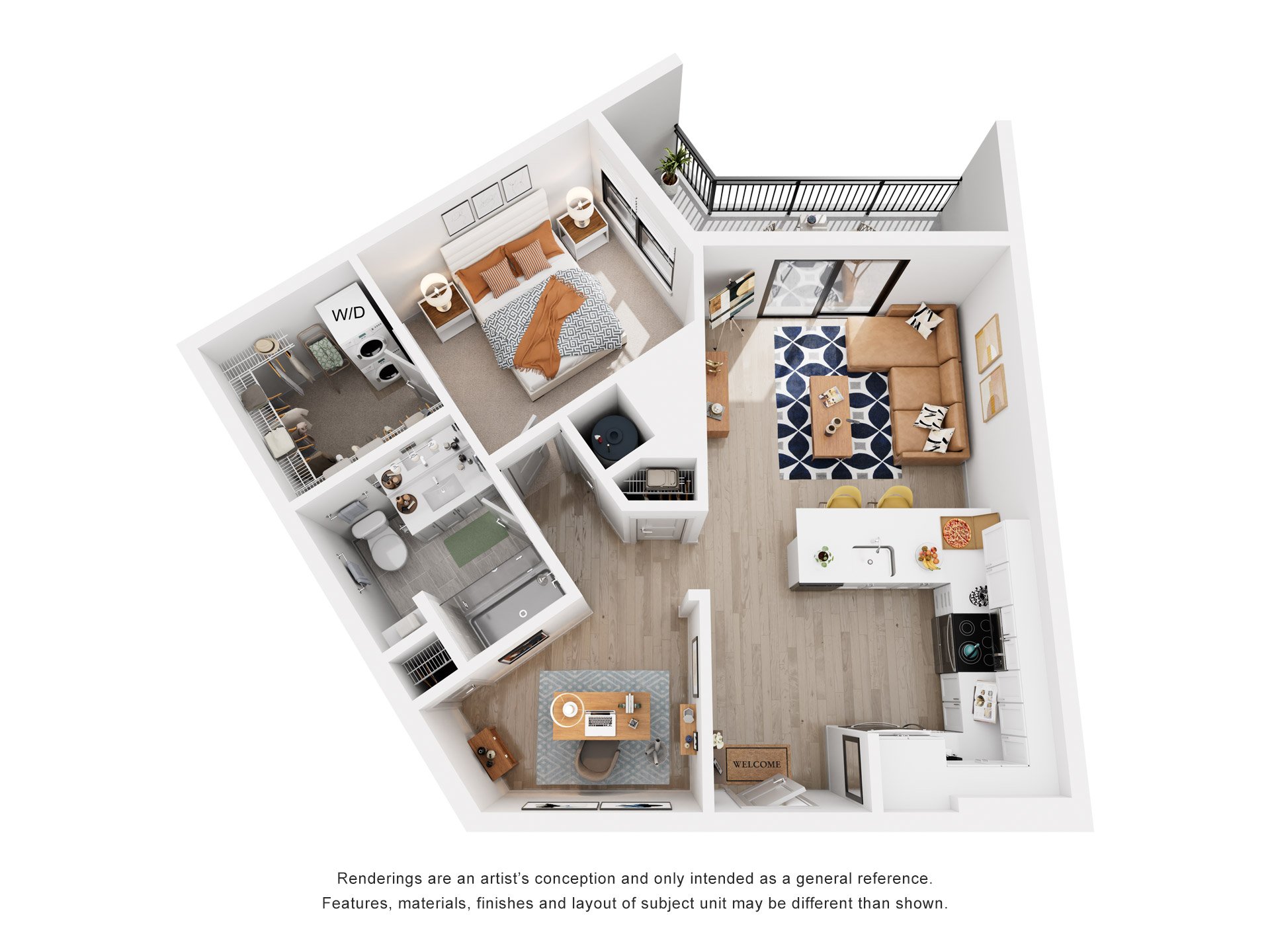 1 Bed 1 Bath Floor Plan | 797 Sq. Ft. at Tapestry West, Virginia, 23230