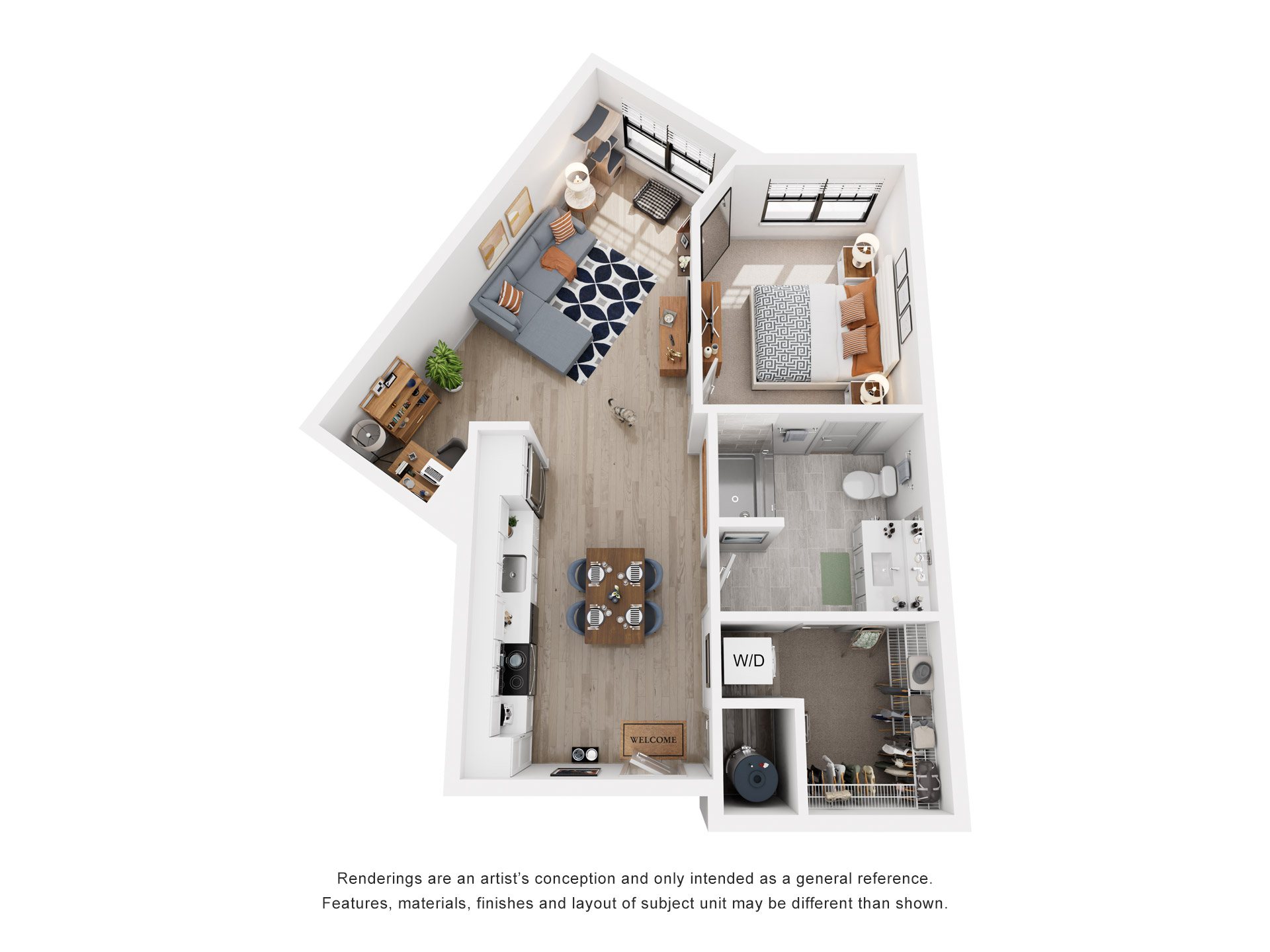 1 Bed 1 Bath Floor Plan | 770 Sq. Ft. at Tapestry West, Richmond, Virginia