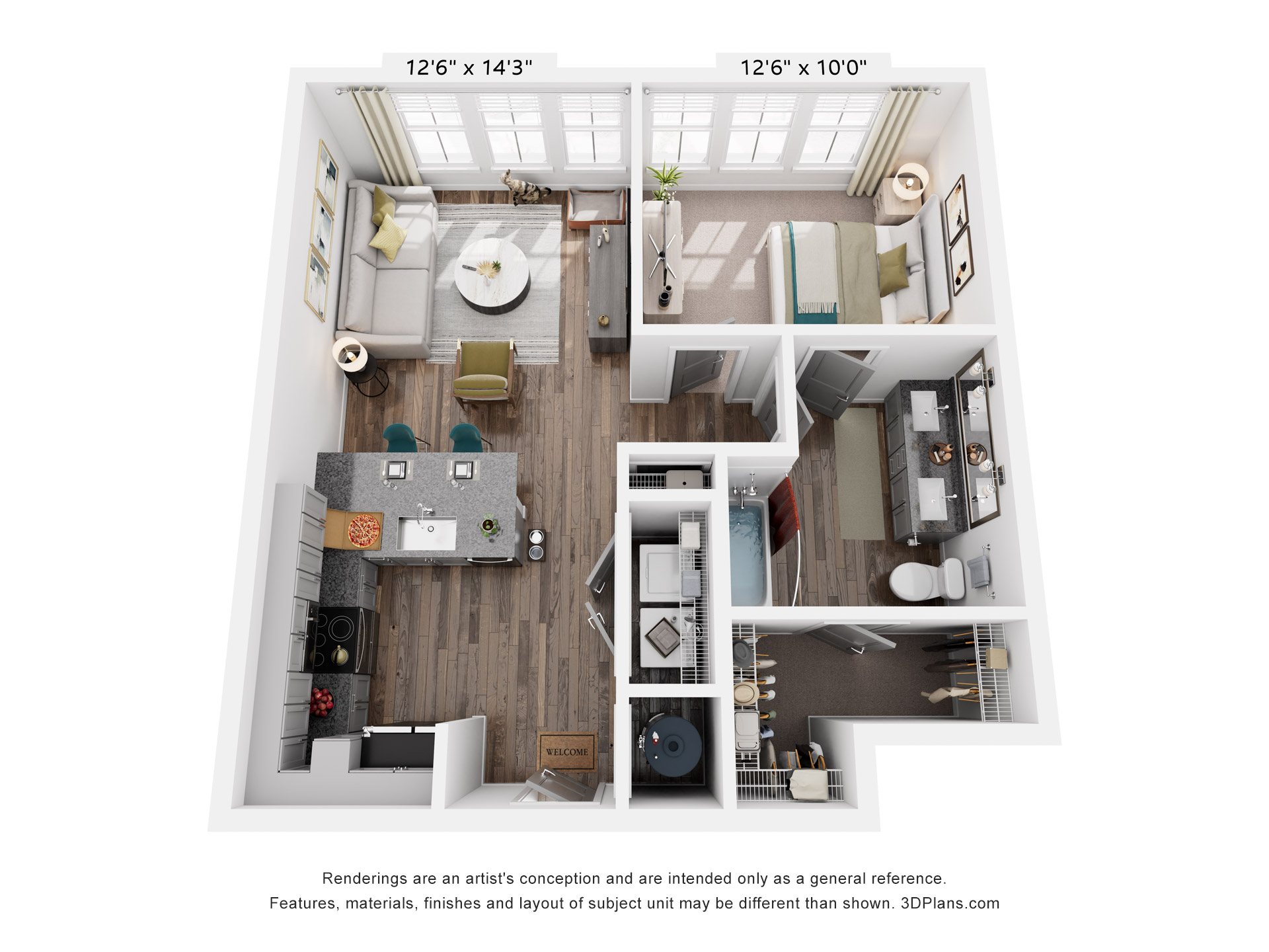 1 Bed 1 Bath Floor Plan | 688 Sq. Ft. at Livingston Flats Apartments, Chesterfield, VA