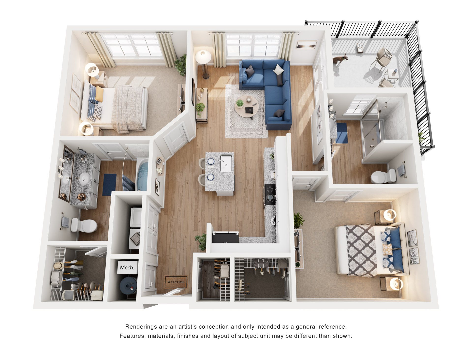 2 Bed 2 Bath Floor Plan | 995 Sq. Ft. at The Flats at Southlawn Apartments, Lawrenceville, GA