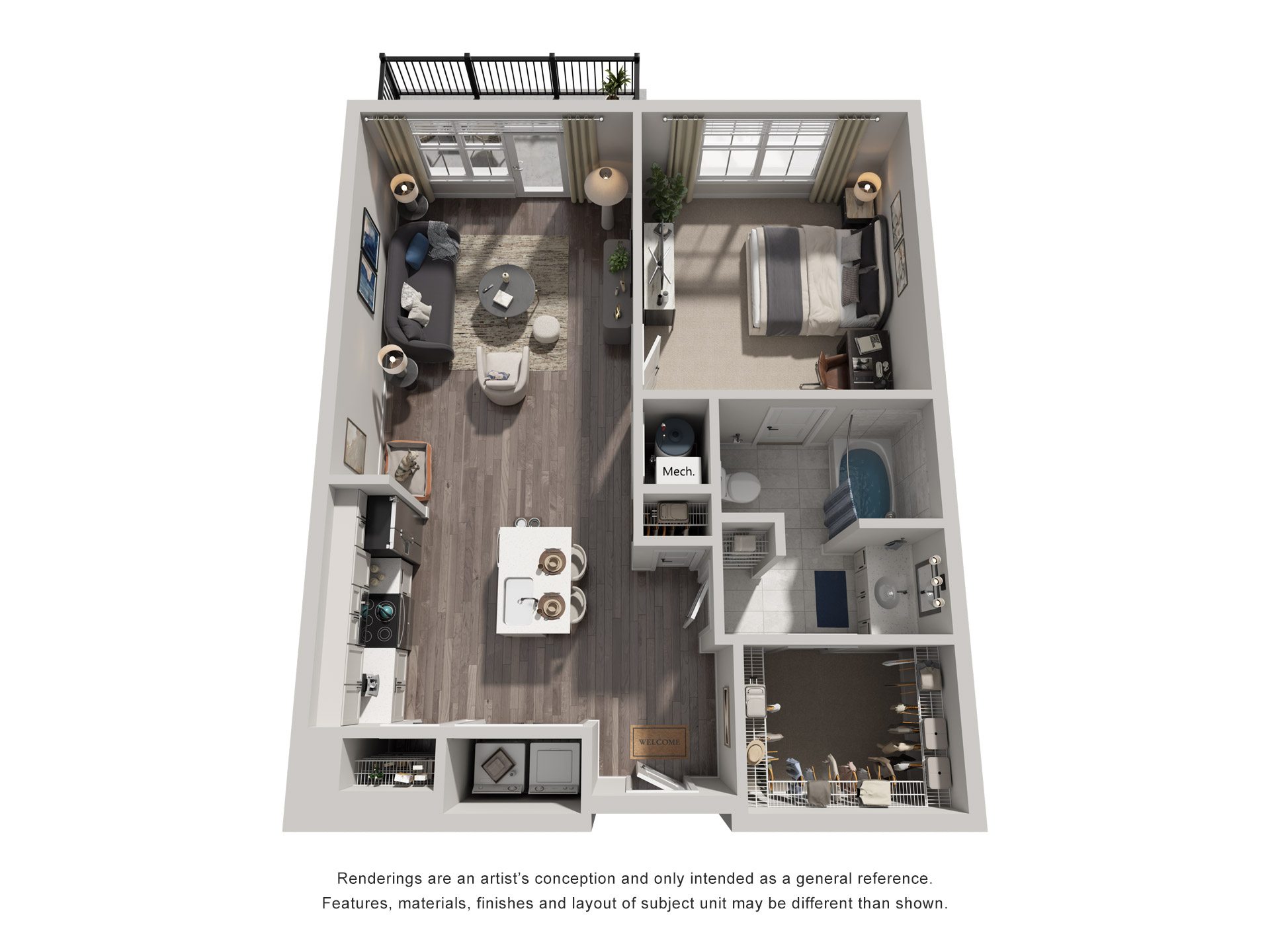 1 Bed 1 Bath Floor Plan | 828 Sq. Ft. at The Flats at Southlawn Apartments, GA 30046