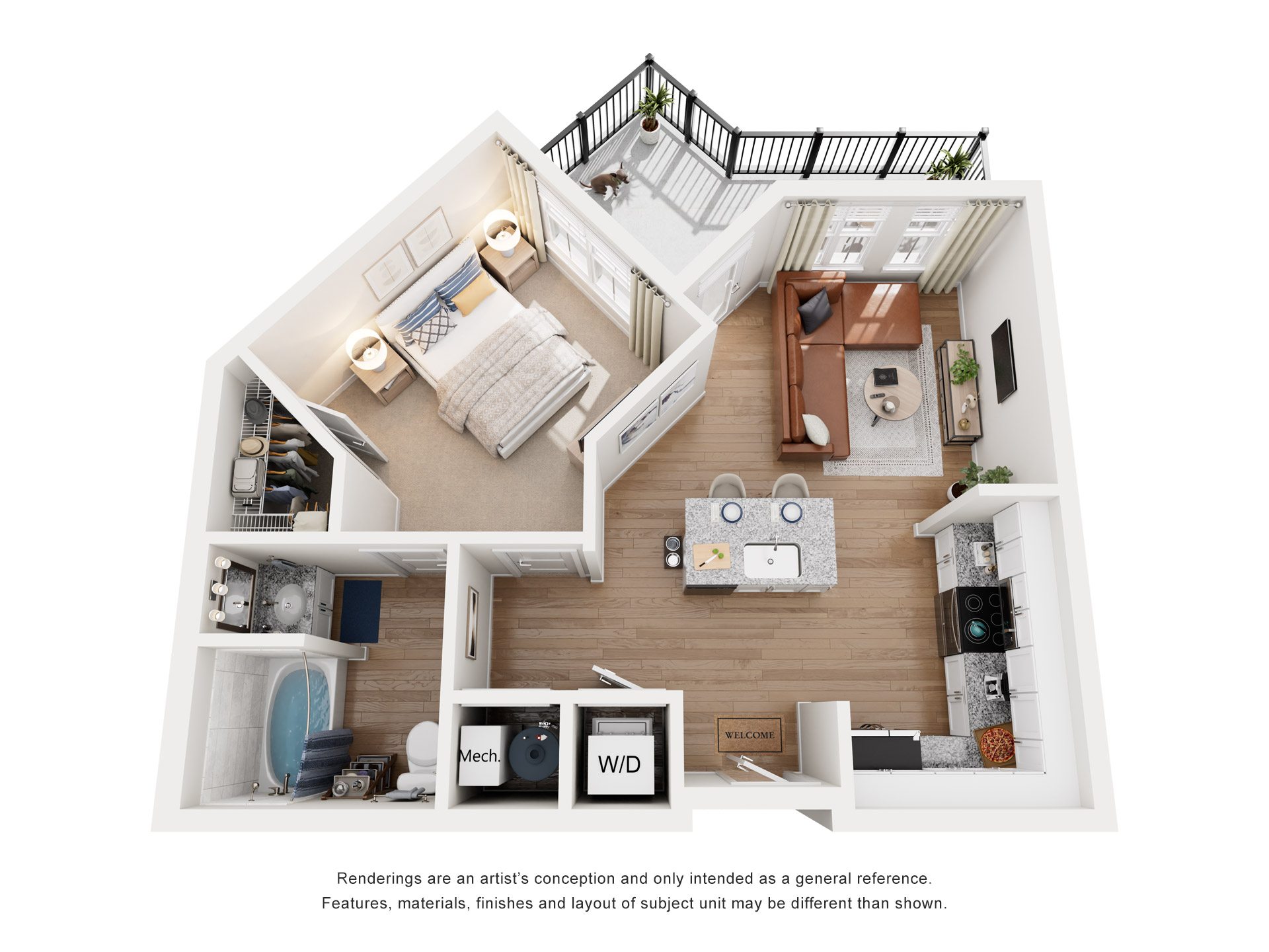 1 Bed 1 Bath Floor Plan | 611 Sq. Ft. at The Flats at Southlawn Apartments, Lawrenceville, Georgia 30046