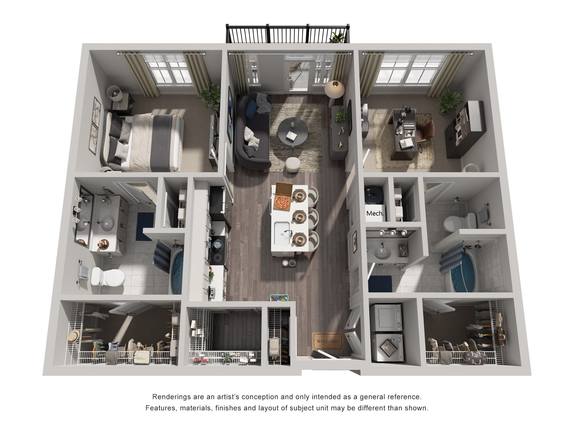 2 Bed 2 Bath Floor Plan | 1,163 Sq. Ft. at The Flats at Southlawn Apartments, Lawrenceville, 30046