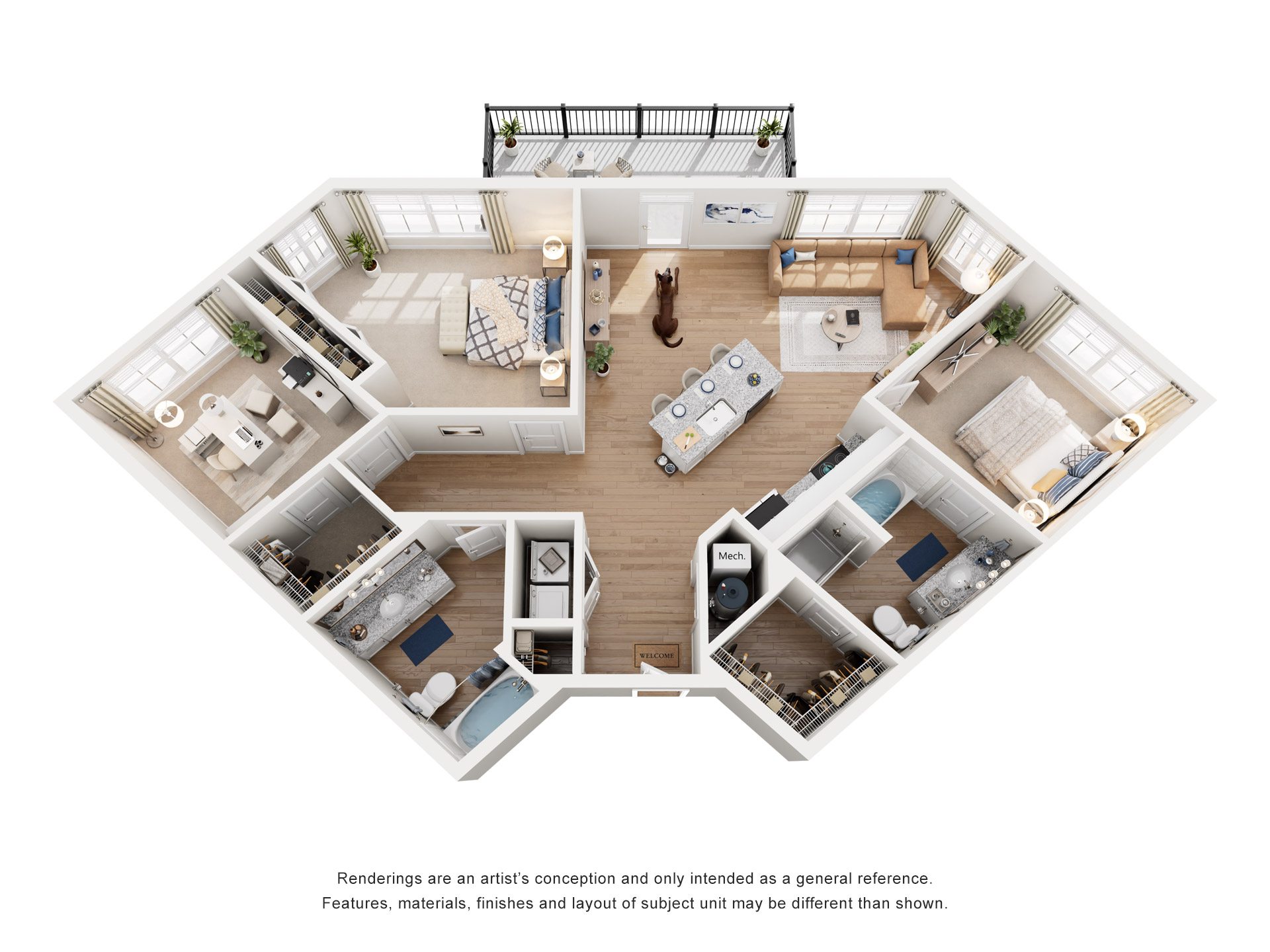 3 Bed 2 Bath Floor Plan | 1,375 Sq. Ft. at The Flats at Southlawn Apartments, Lawrenceville, Georgia 30046