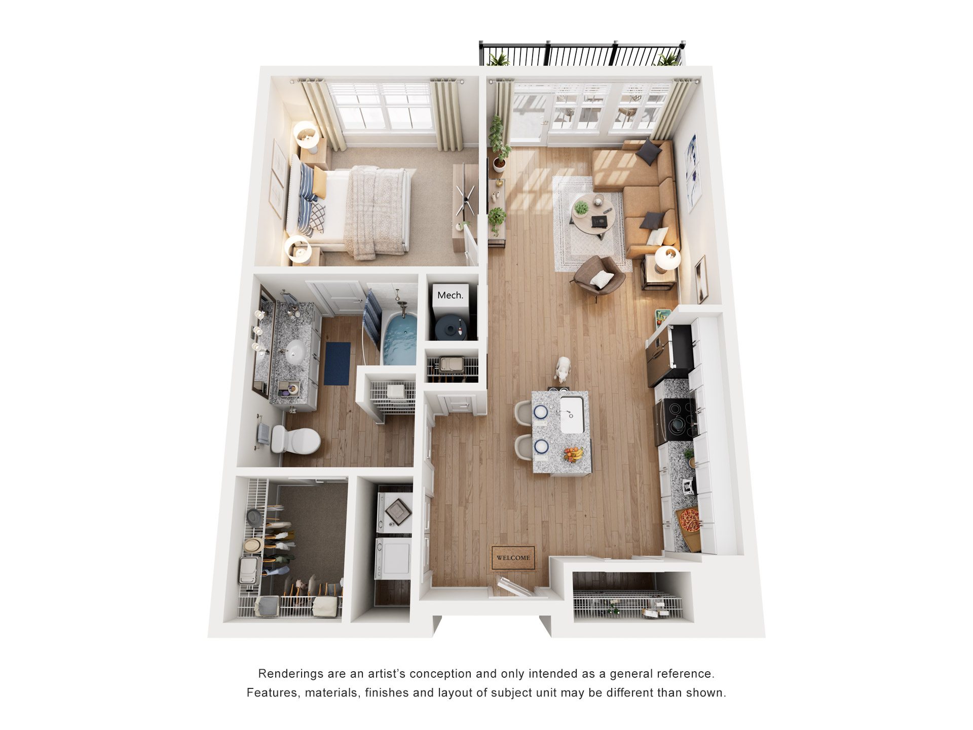 1 Bed 1 Bath Floor Plan | 807 Sq. Ft. at The Flats at Southlawn Apartments, Lawrenceville, Georgia