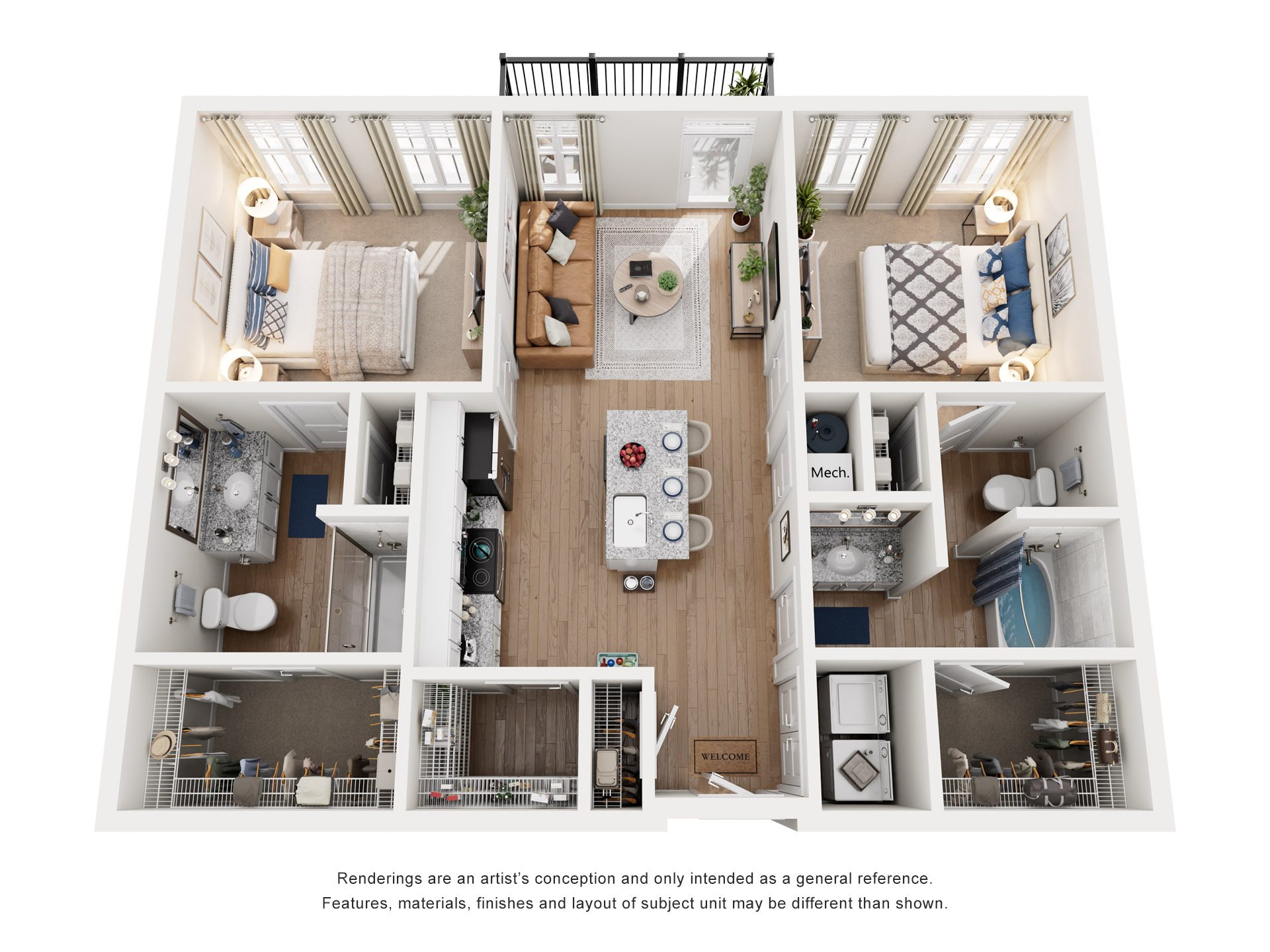 2 Bed 2 Bath Floor Plan | 1,090 Sq. Ft. at The Flats at Southlawn Apartments, Georgia 30046