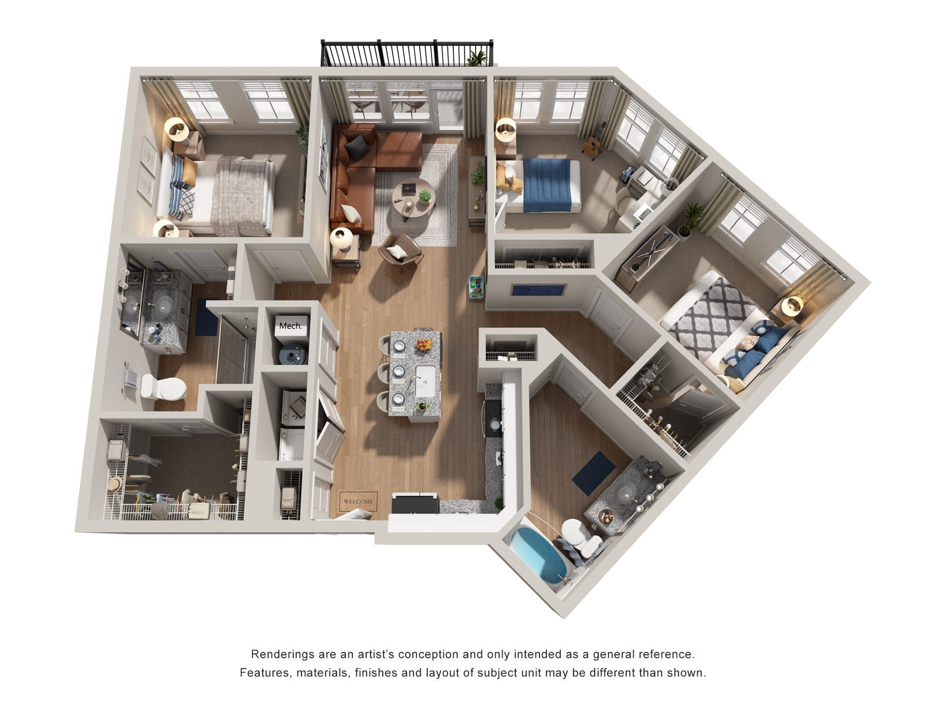 3 Bed 2 Bath Floor Plan | 1,340 Sq. Ft. at The Flats at Southlawn Apartments, GA 30046