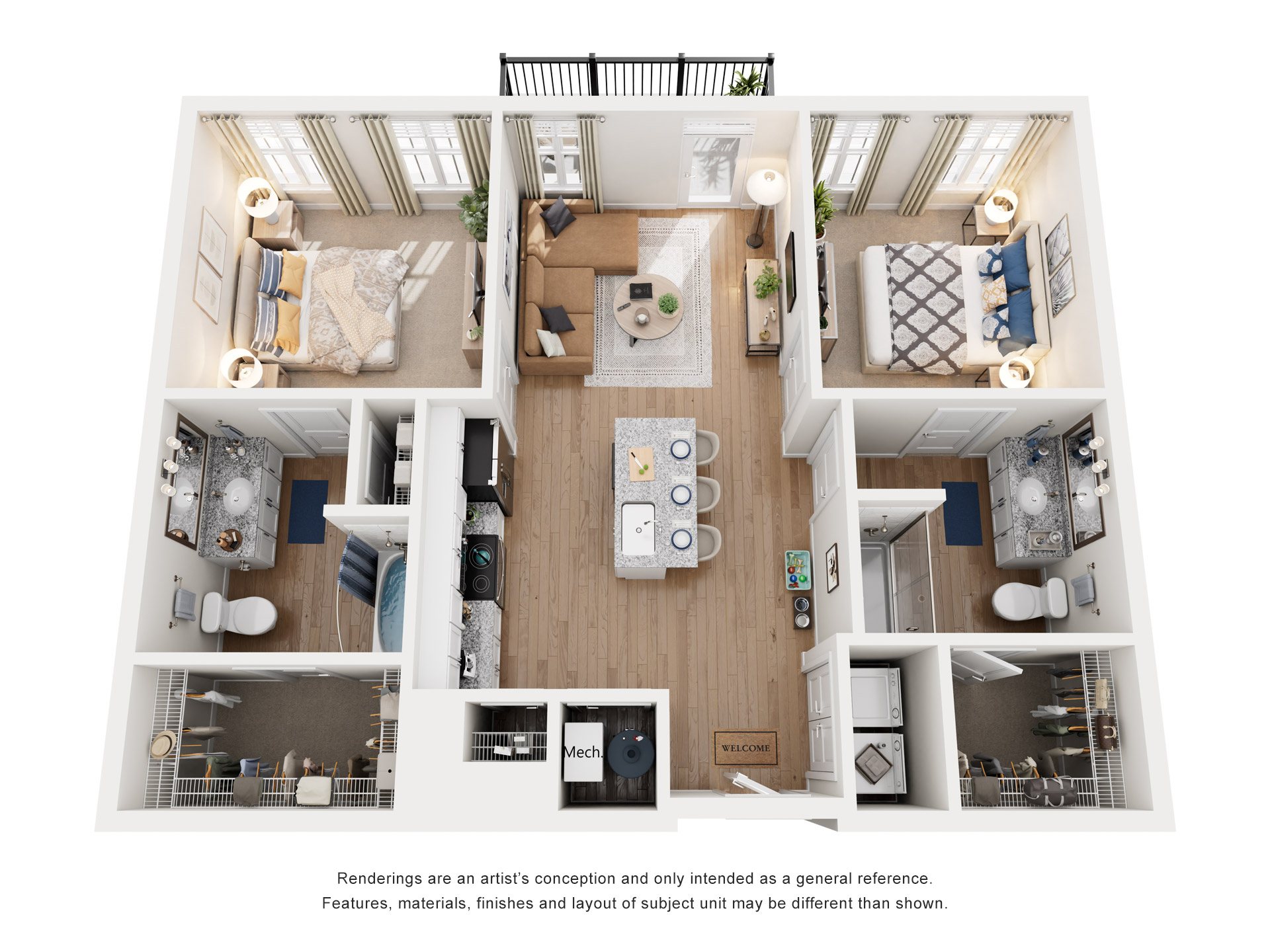 2 Bed 2 Bath Floor Plan | 1,009 Sq. Ft. at The Flats at Southlawn Apartments, Lawrenceville, Georgia 30046