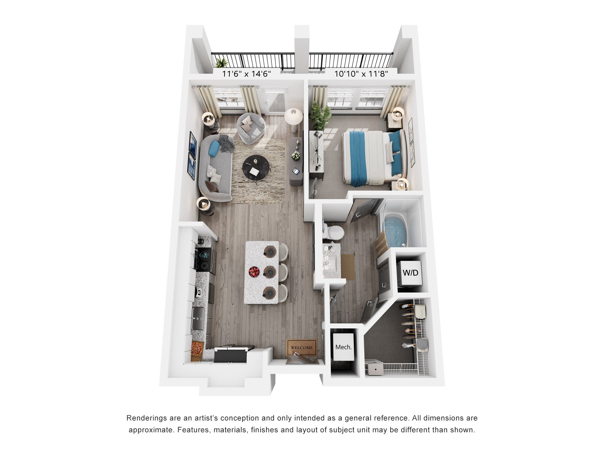 1 Bed 1 Bath Floor Plan | 680 Sq. Ft. at The Louis Apartment Flats, Louisville, Kentucky