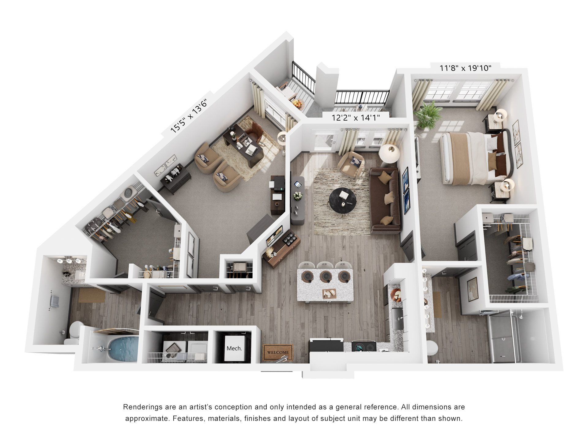 2 Bed 2 Bath Floor Plan | 1,198 Sq. Ft. at The Louis Apartment Flats, Louisville, KY