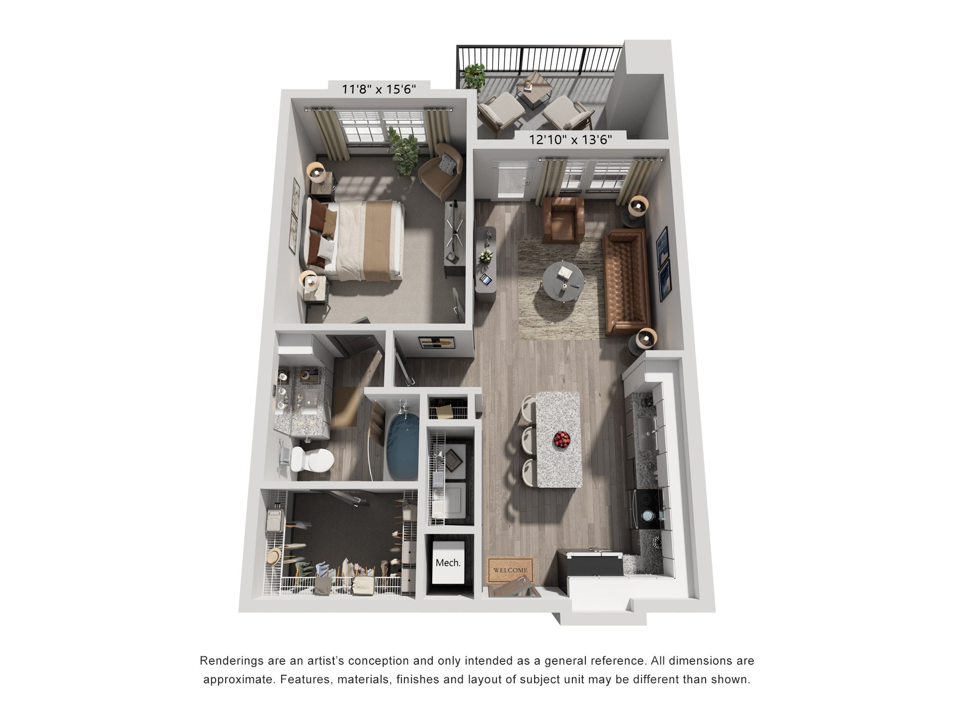 1 Bed 1 Bath Floor Plan | 780 Sq. Ft. at The Louis Apartment Flats, Kentucky, 40241