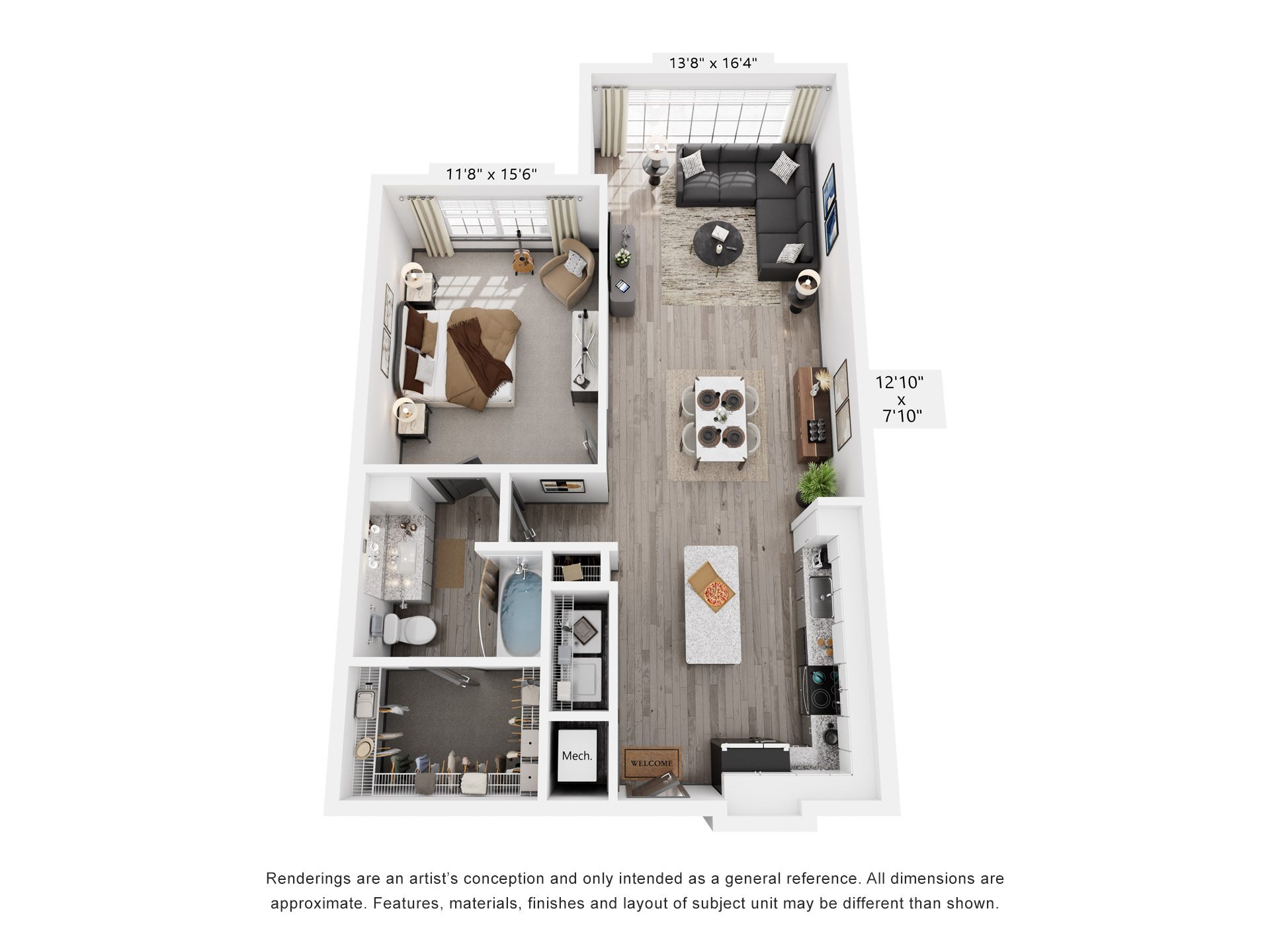 1 Bed 1 Bath Floor Plan | 931 Sq. Ft. at The Louis Apartment Flats, KY, 40241