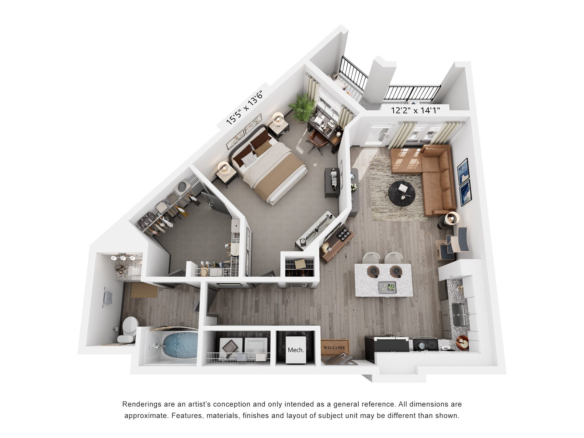 1 Bed 1 Bath Floor Plan | 833 Sq. Ft. at The Louis Apartment Flats, Louisville, KY