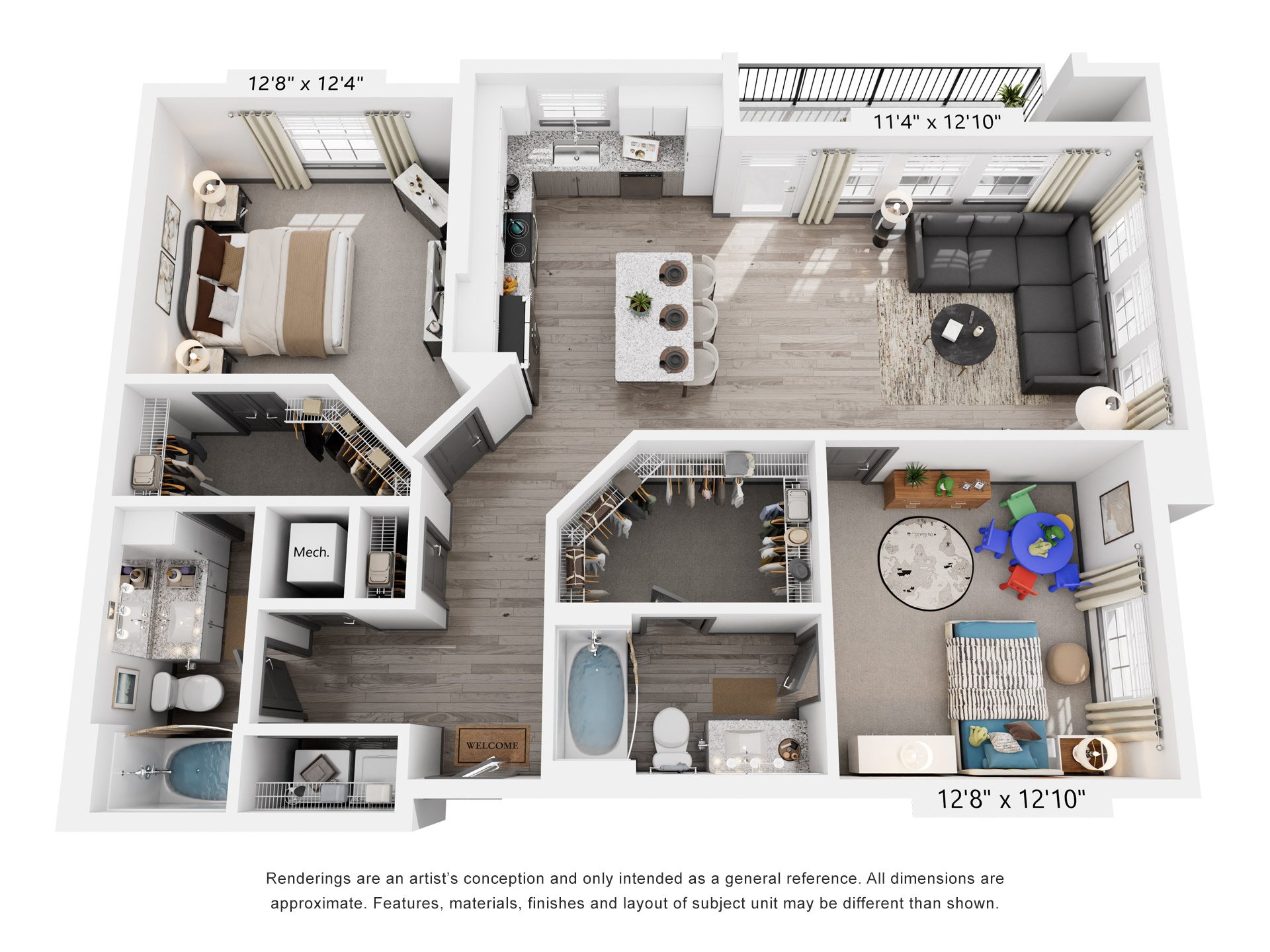 2 Bed 2 Bath Floor Plan | 1,230 Sq. Ft. at The Louis Apartment Flats, Louisville, KY, 40241