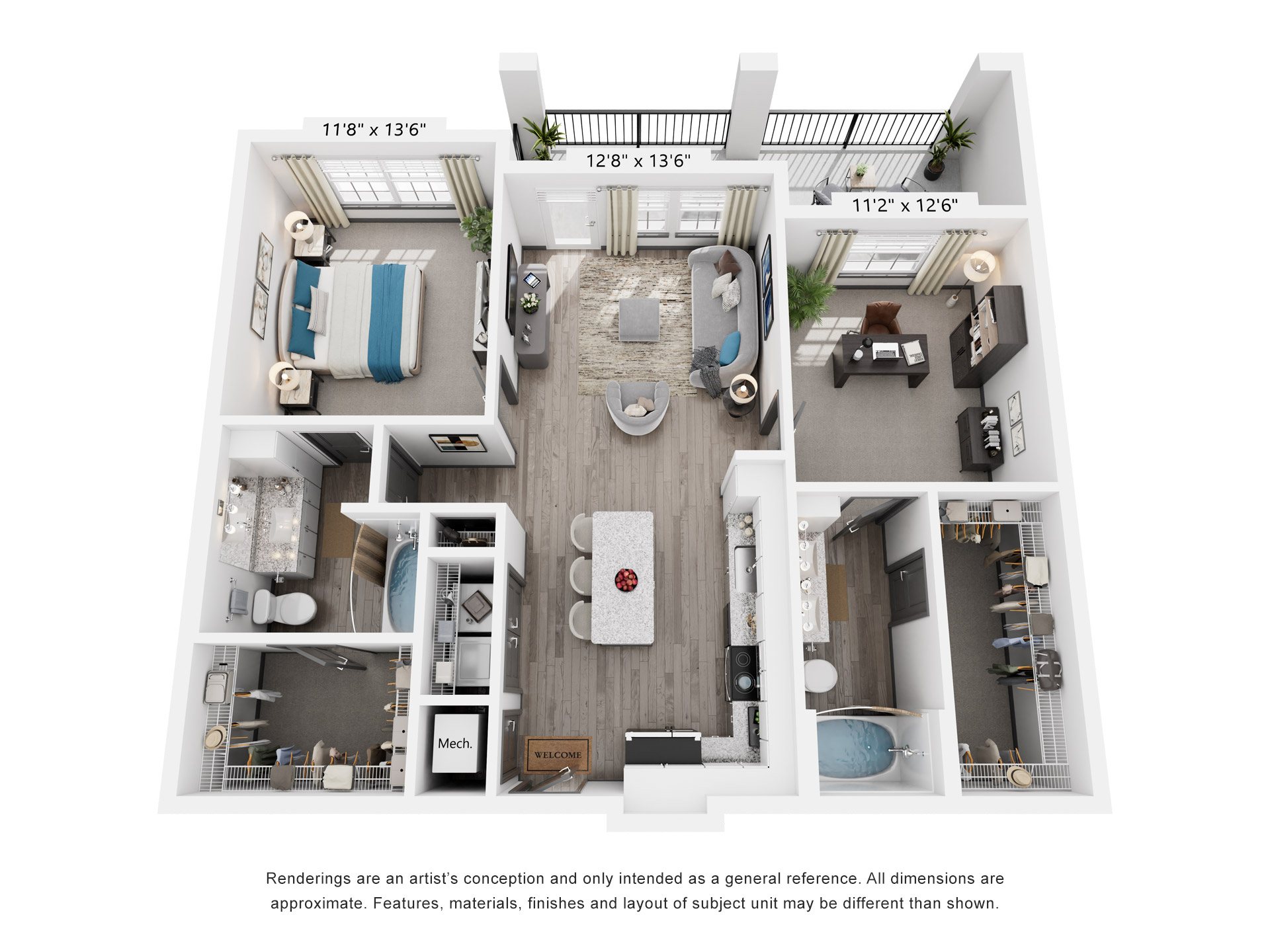 2 Bed 2 Bath Floor Plan | 1,057 Sq. Ft. at The Louis Apartment Flats, Louisville, Kentucky