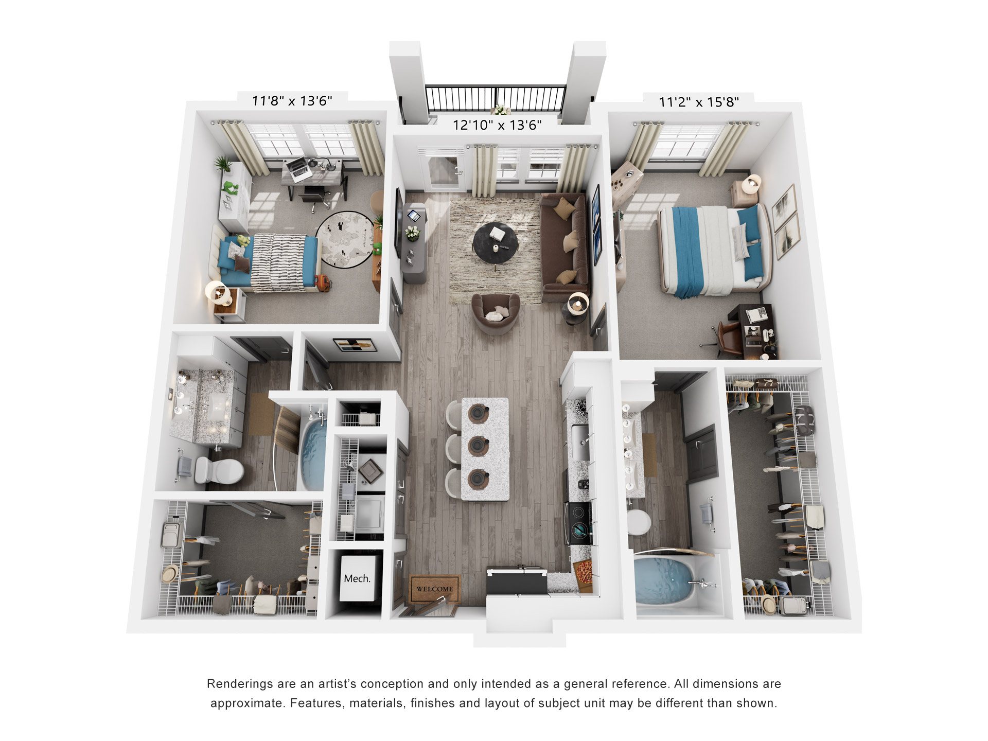 2 Bed 2 Bath Floor Plan | 1,105 Sq. Ft. at The Louis Apartment Flats, Kentucky, 40241