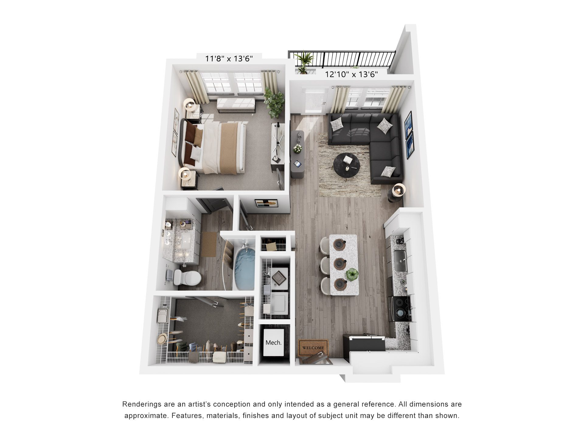 1 Bed 1 Bath Floor Plan | 756 Sq. Ft. at The Louis Apartment Flats, Louisville, KY, 40241