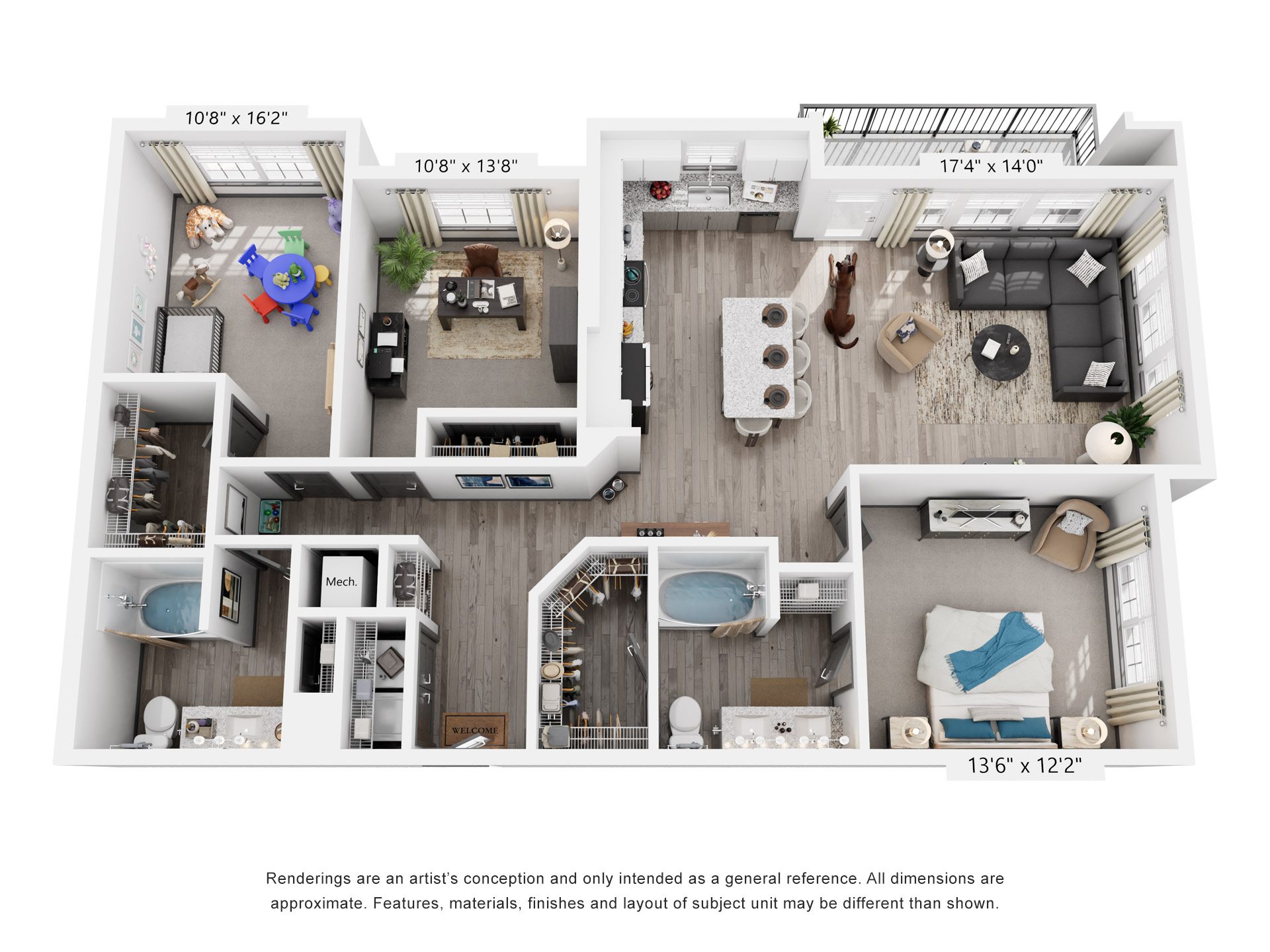 2 Bed 2 Bath Floor Plan | 1,449 Sq. Ft. at The Louis Apartment Flats, Louisville, KY