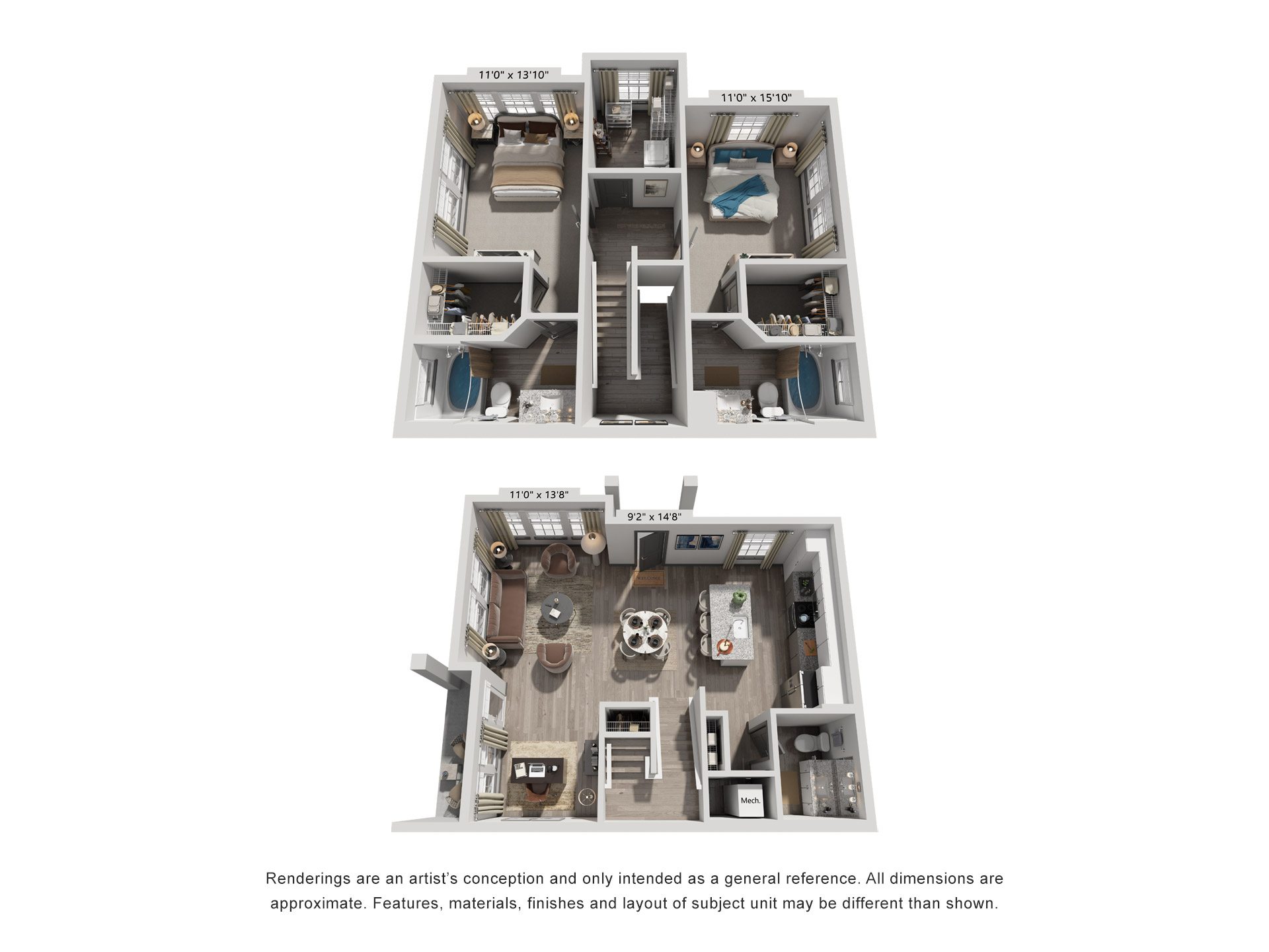 2 Bed 2.5 Bath Floor Plan | 1,534 Sq. Ft. at The Louis Apartment Flats, Kentucky, 40241