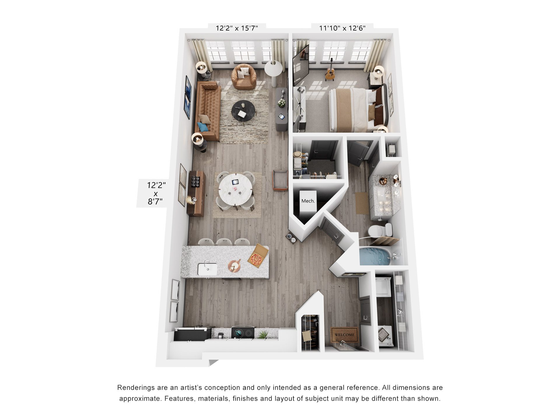 1 Bed 1 Bath Floor Plan | 913 Sq. Ft. at The Louis Apartment Flats, Louisville, KY, 40241