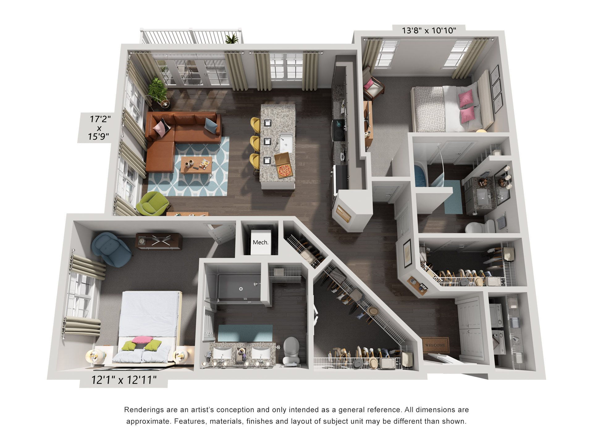 Burton Floor Plan 2 Bed, 2 Bath 1,203 Sq. Ft. at The Quincy Apartments, Georgia