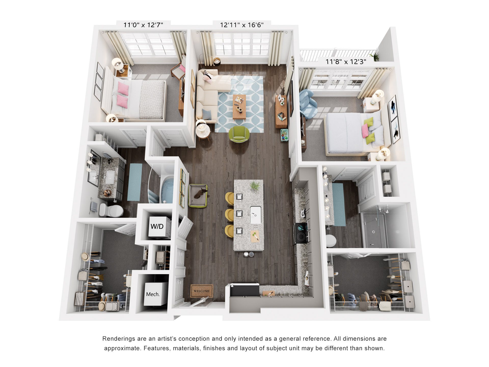 Clark Creek Floor Plan 2 Bed, 2 Bath 1,157 Sq. Ft. at The Quincy Apartments, 30102