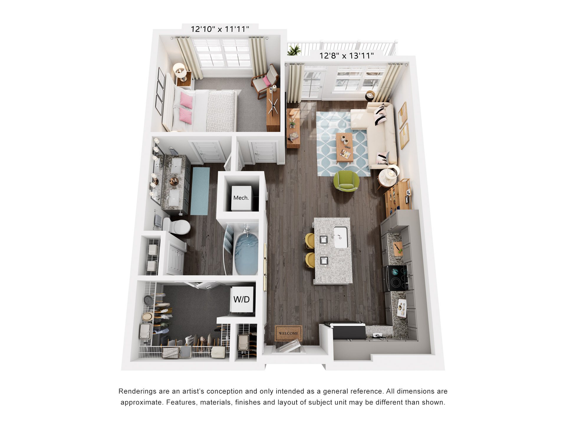 Etowah Floor Plan 1 Bed, 1 Bath 756 Sq. Ft. at The Quincy Apartments, 30102