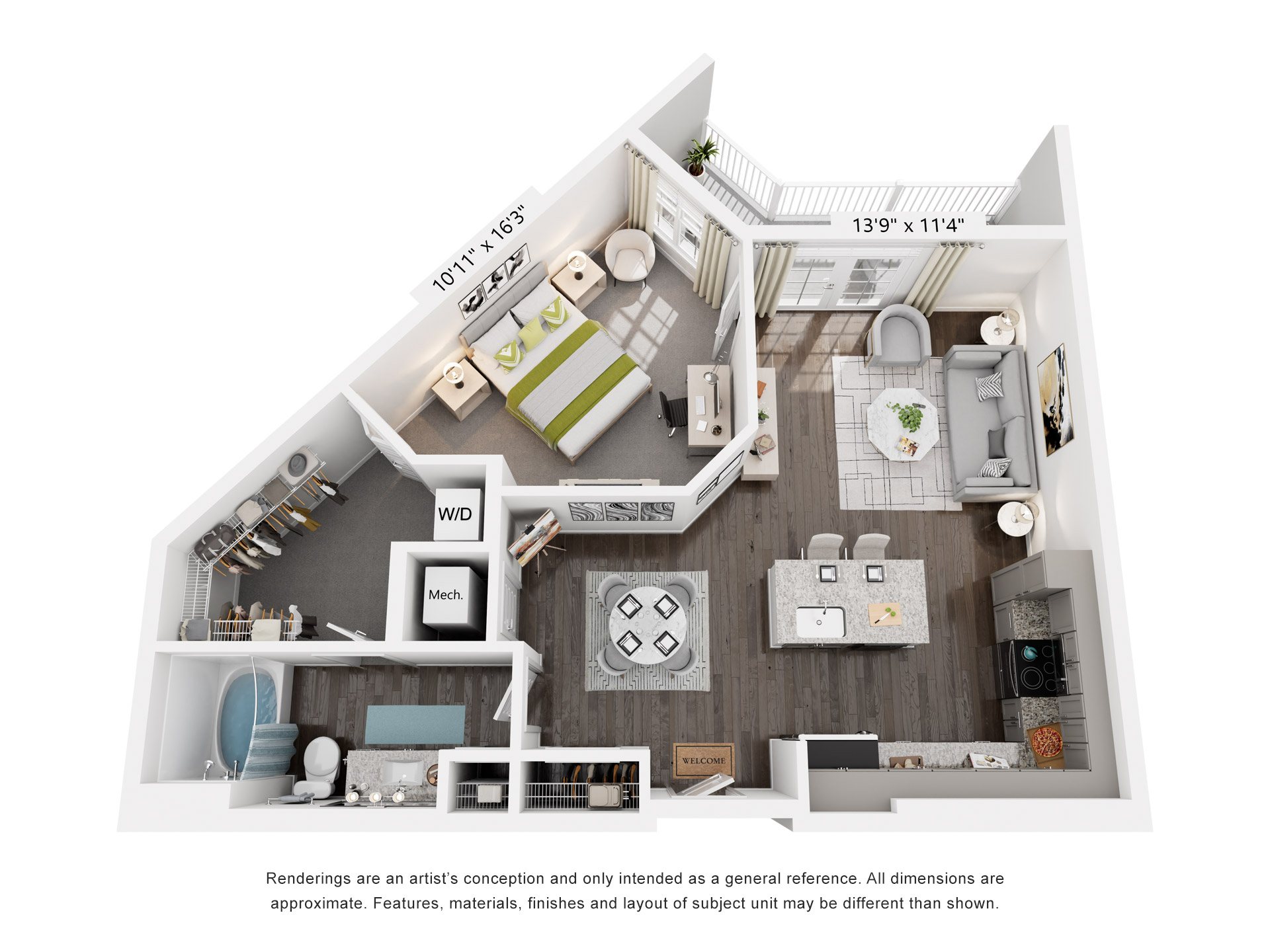 Kellogg Floor Plan 1 Bed, 1 Bath 845 Sq. Ft. at The Quincy Apartments, GA, 30102