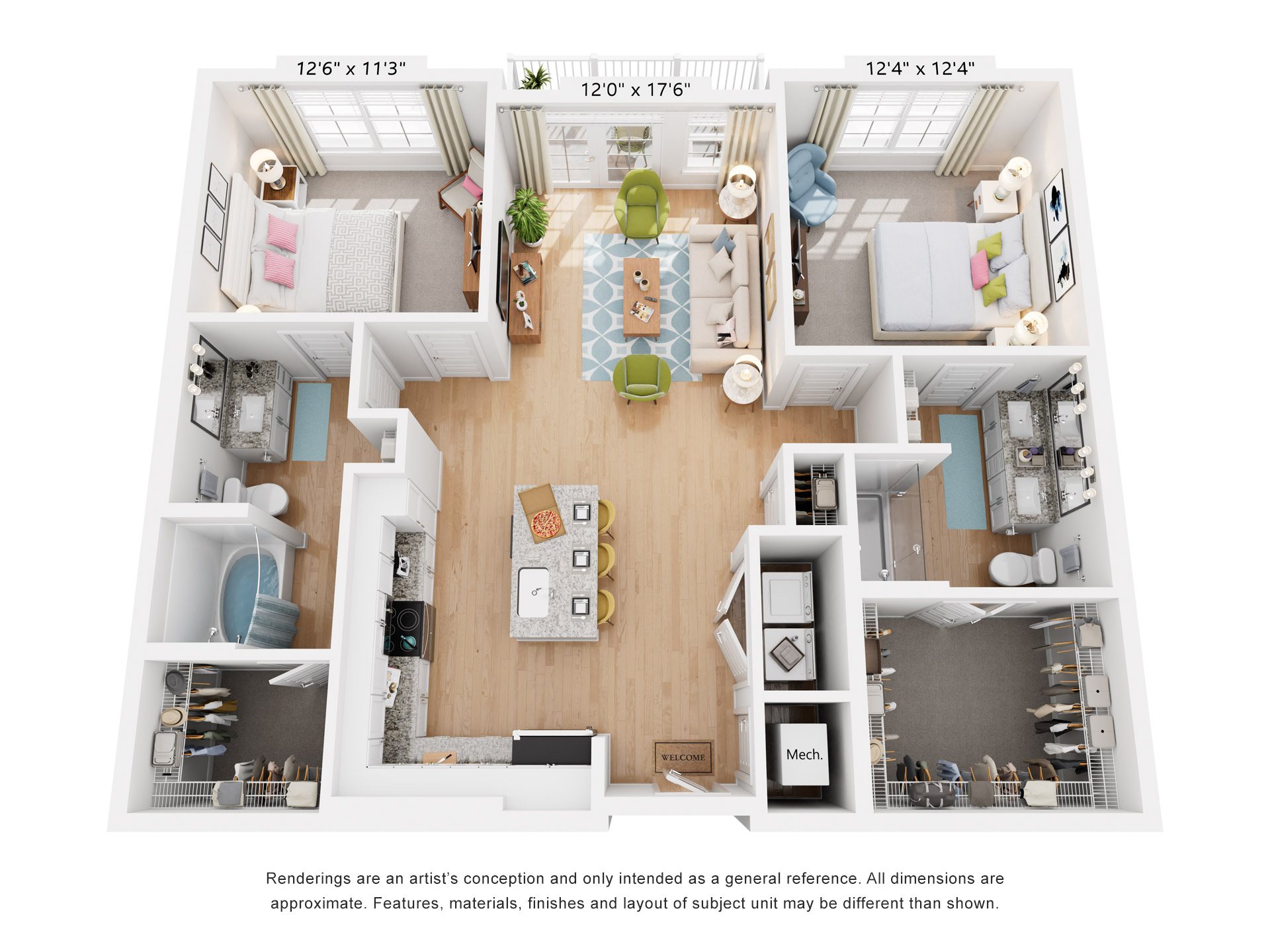 Red Top Floor Plan 2 Bed, 2 Bath 1,108 Sq. Ft. at The Quincy Apartments, GA, 30102