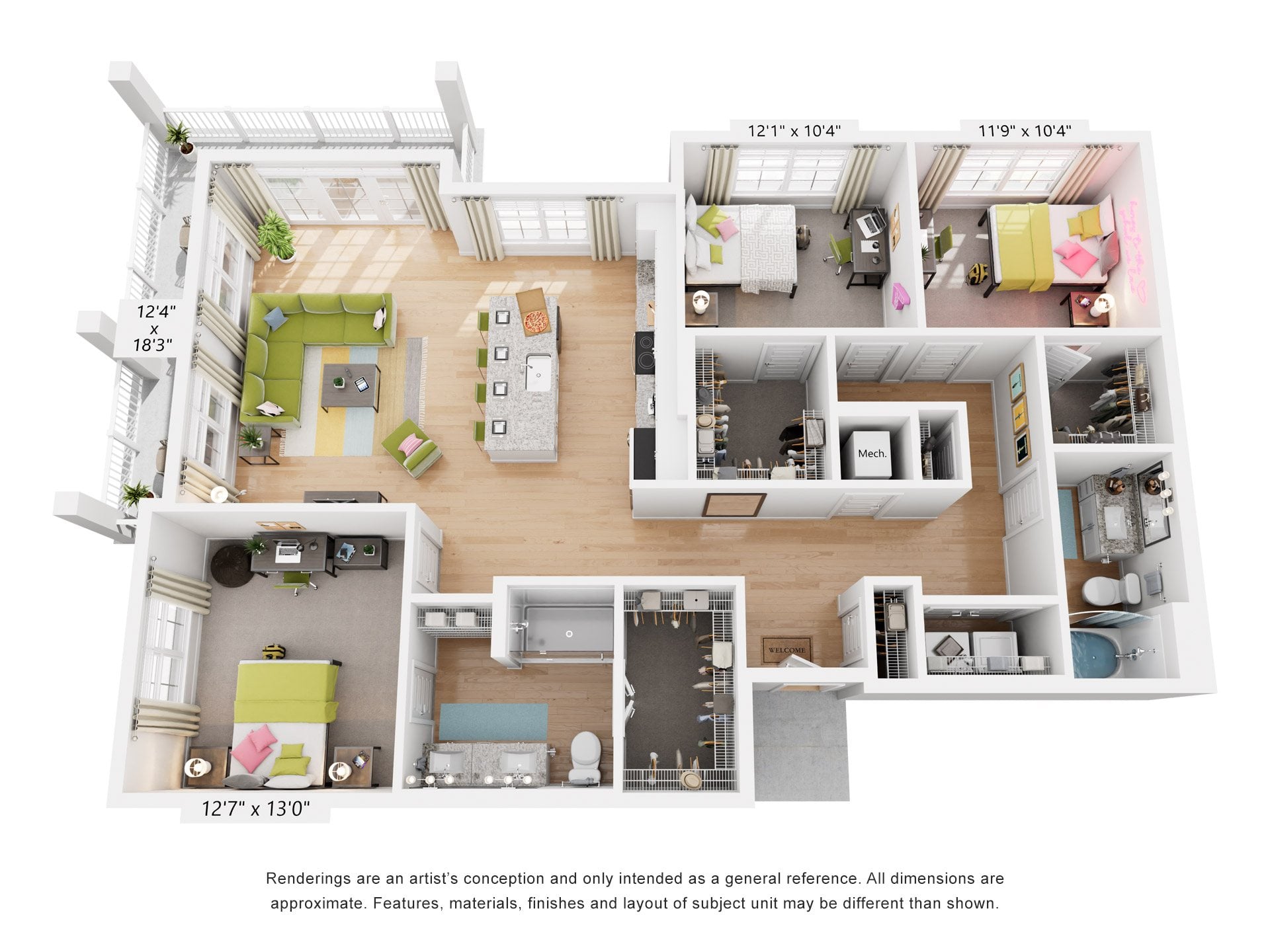 Sweetwater Floor Plan 2 Bed, 2 Bath 1,403 Sq. Ft. at The Quincy Apartments, GA, 30102