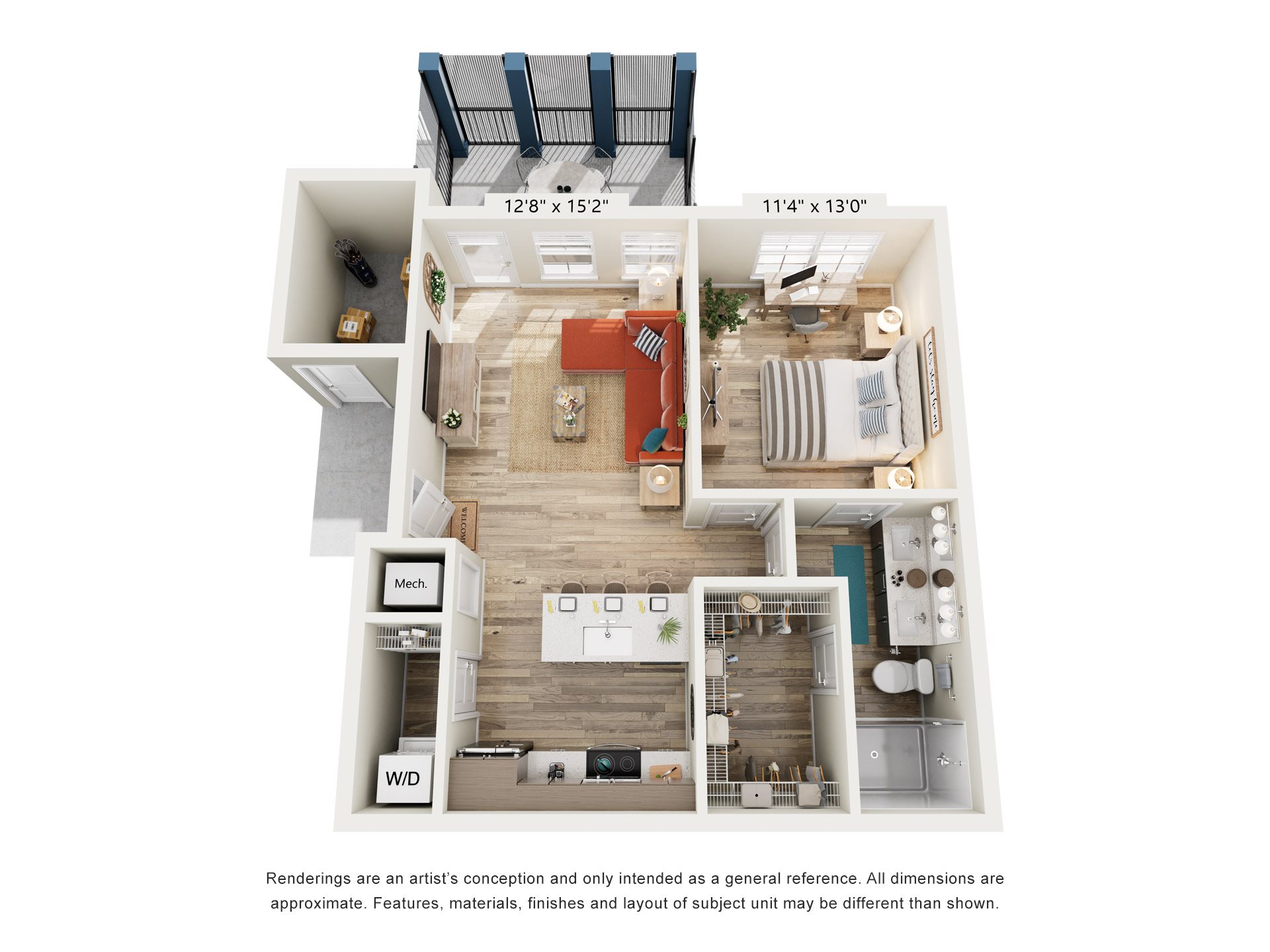 1 Bed 1 Bath Floor Plan | 750 Sq. Ft. at Residences at 393 North Apartments, Santa Rosa Beach, FL
