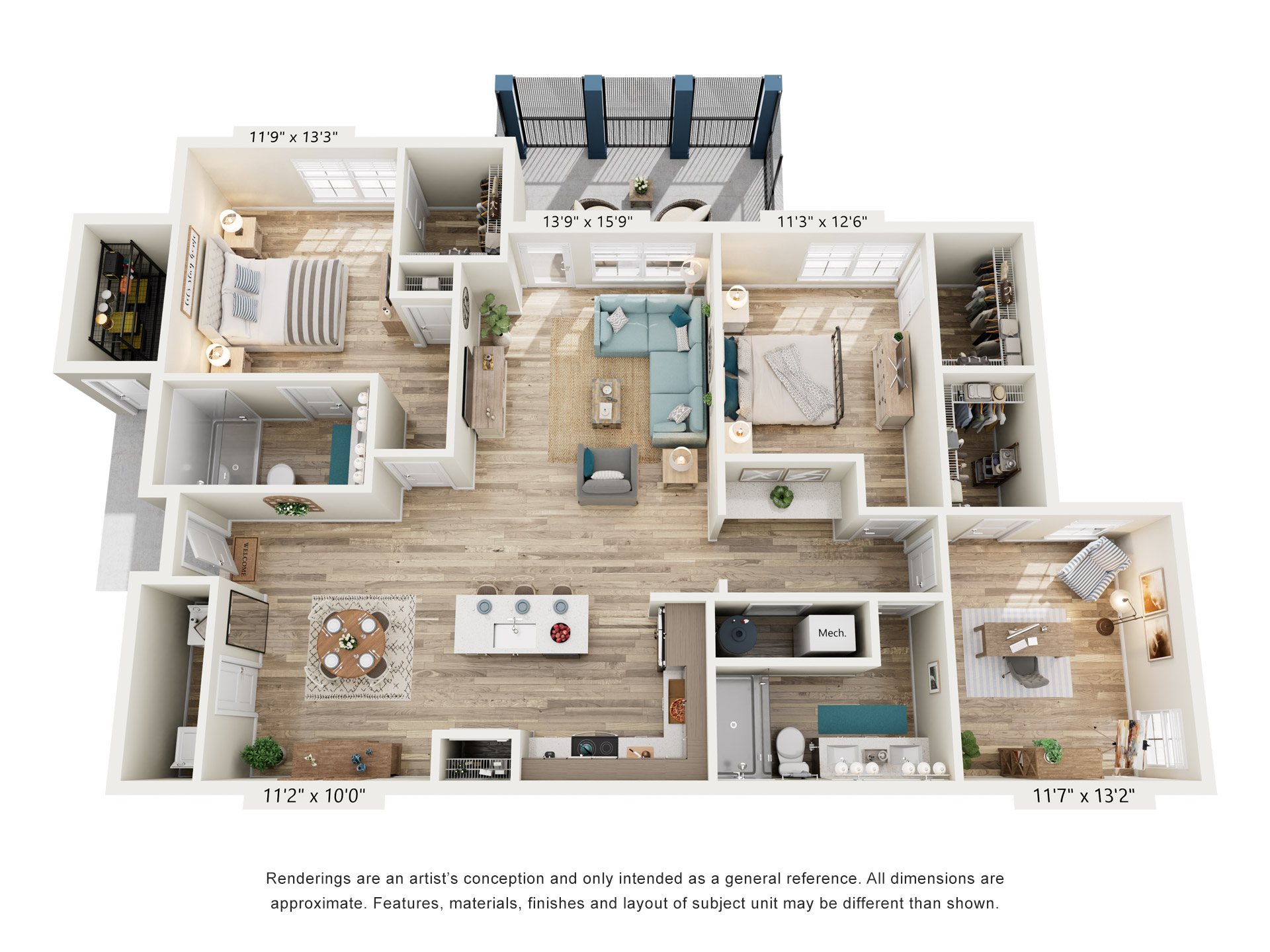 3 Bed 2 Bath Floor Plan | 1,500 Sq. Ft. at Residences at 393 North Apartments, FL, 32459