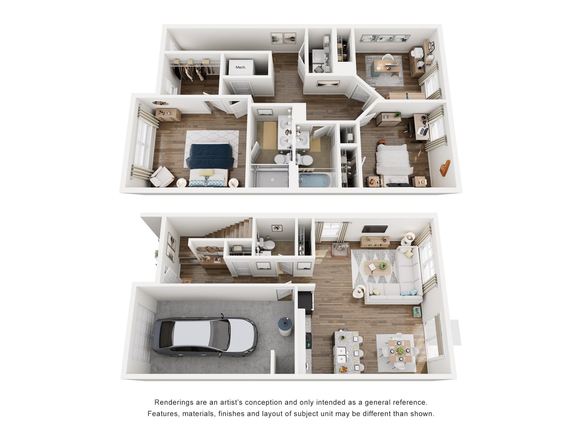3 Bed 2.5  Bath Floor Plan | 1,381 Sq. Ft. at The Summit Townhomes, Oak Ridge, Tennessee, 37830