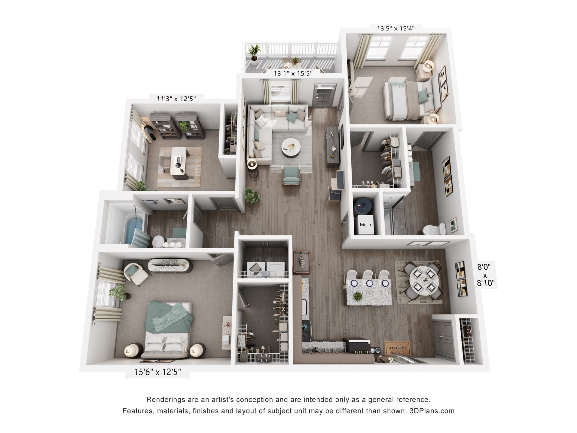 3 Bed 2 Bath Floor Plan | 1,521 Sq. Ft. at Westland Cove Apartments, Tennessee, 37922