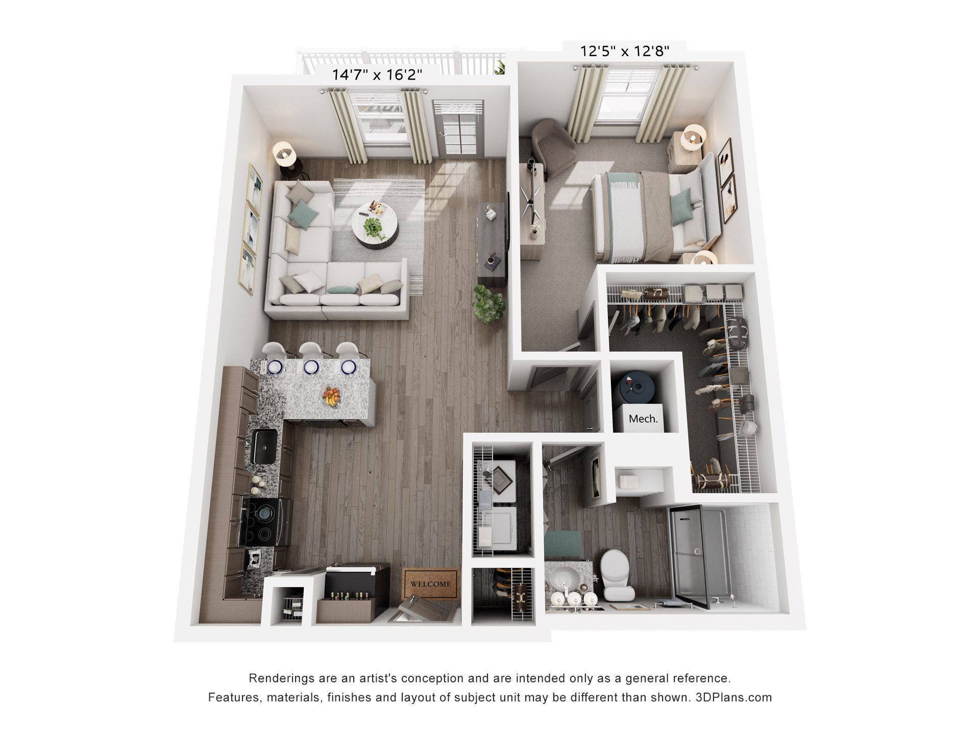 1 Bed 1 Bath Floor Plan | 869 Sq. Ft. at Village at Westland Cove Apartments, TN, 37922
