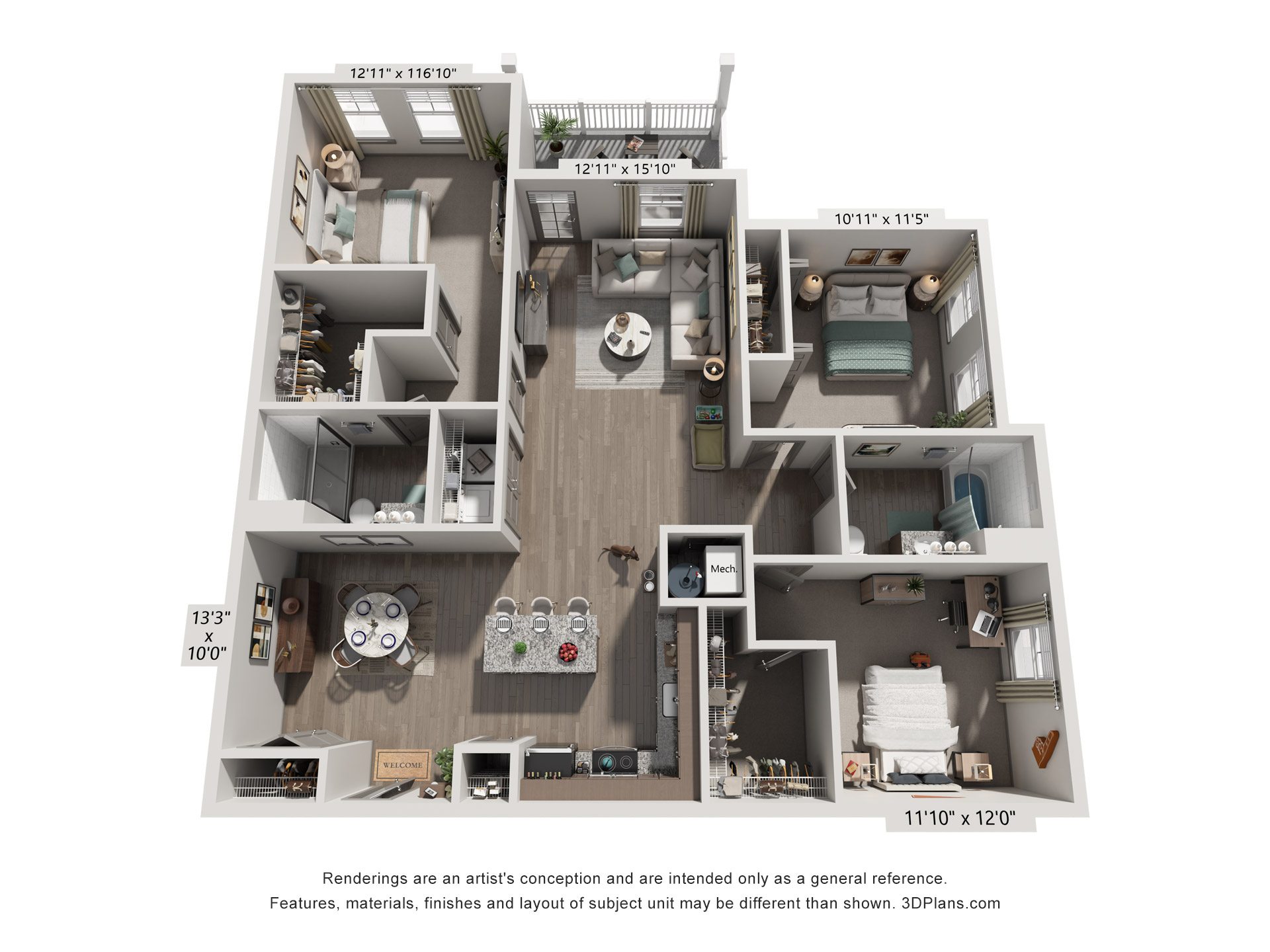 3 Bed 2 Bath Floor Plan | 1,519 Sq. Ft. at Westland Cove Apartments, Knoxville, 37922