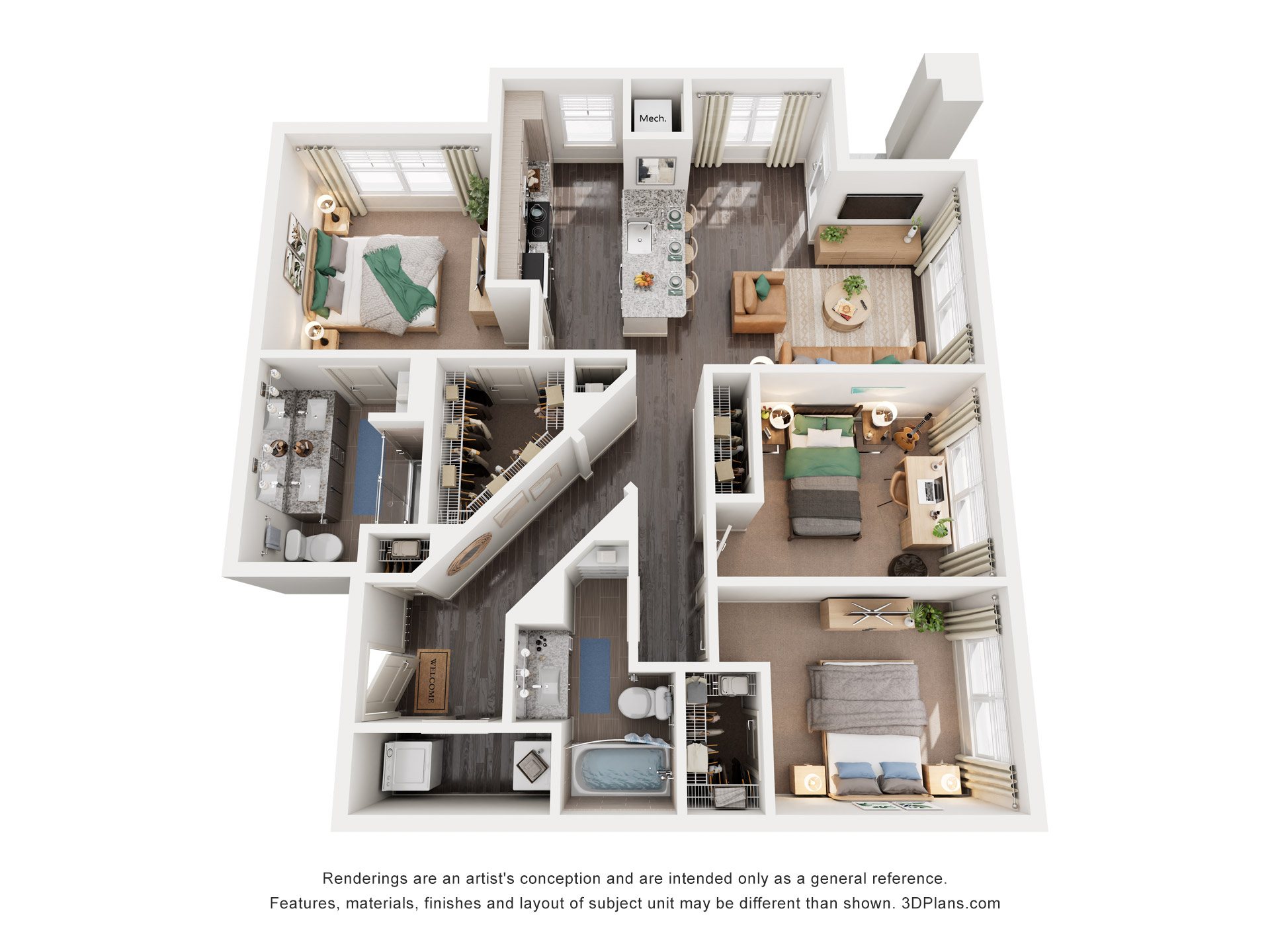 3 Bed 2 Bath Floor Plan | 1,275 Sq. Ft. at Promenade at Newnan Crossing in Newnan, GA, 30265