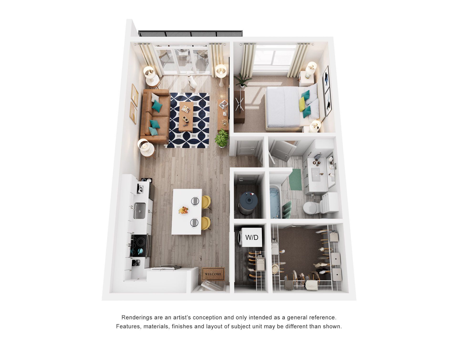 1 Bed 1 Bath Floor Plan | 802 Sq. Ft. at Vista Brooklynn Apartments, in Jacksonville, 32202
