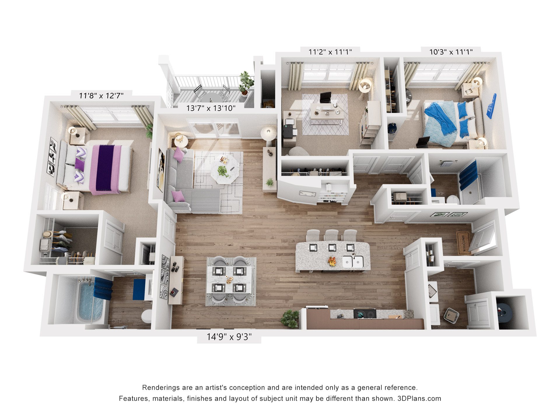 3 Bed 2 Bath Floor Plan | 1,482  Sq. Ft. at Sapphire at Centerpointe, VA, 23114