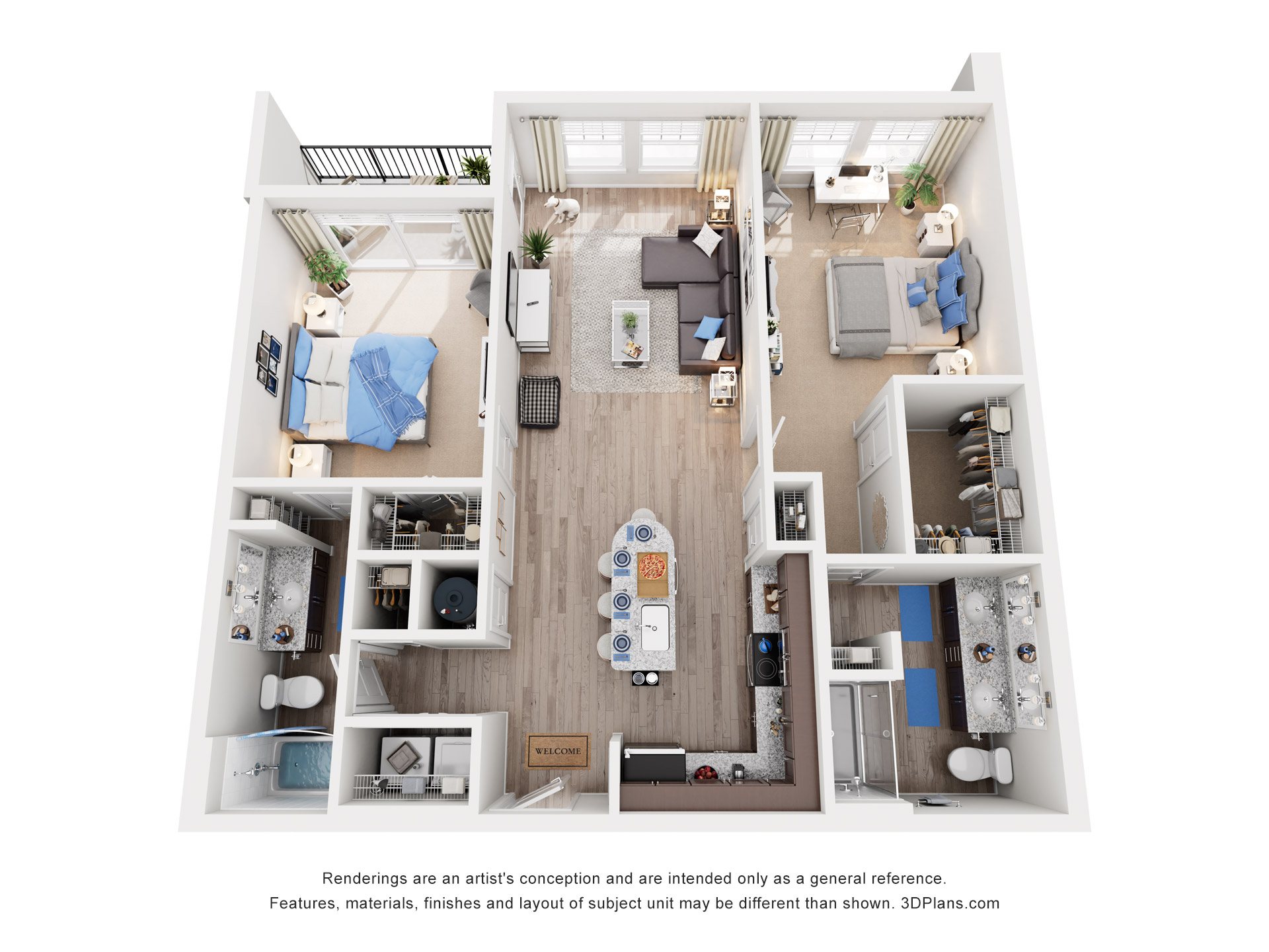 2 Bed 2 Bath Floor Plan | 1,133 Sq. Ft. at Residence at Riverwatch, Augusta, Georgia