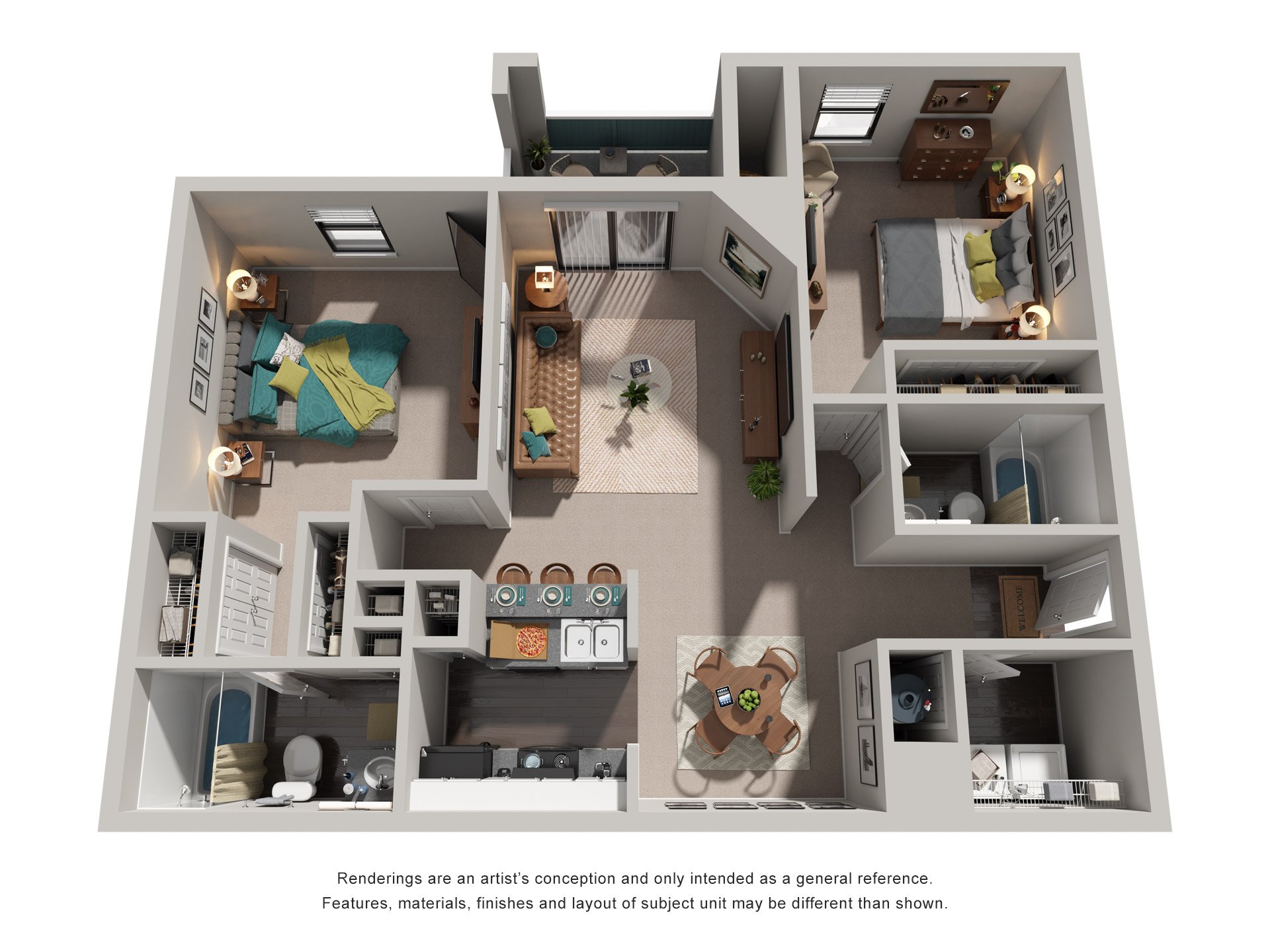 2 Bed 2 Bath Floor Plan | 1,089 Sq. Ft. at Southland Station Apartments, Warner Robins, Georgia, 31088
