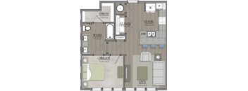 1 bed 1 bath floor plan at Livingston Flats Apartments, Chesterfield